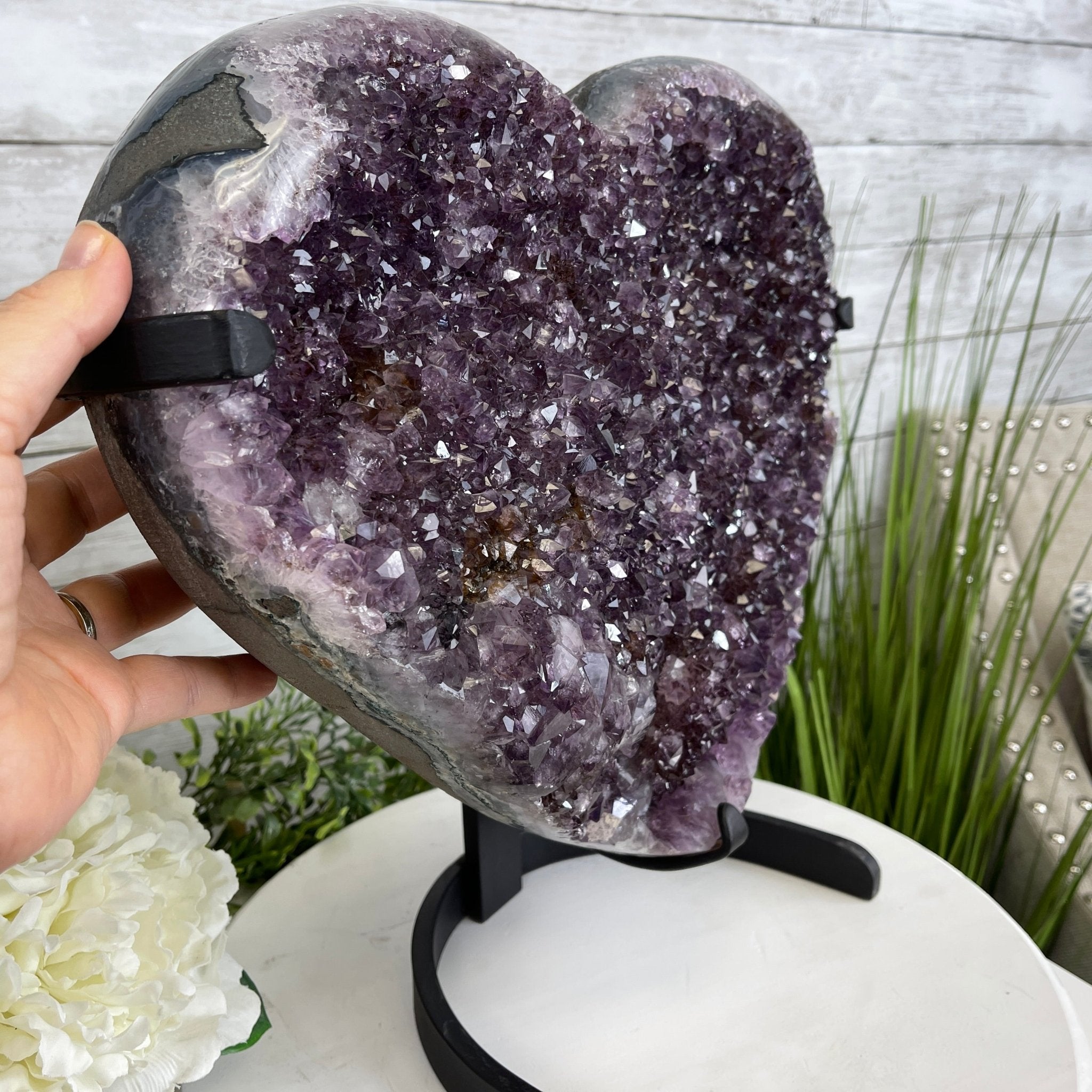 Extra Quality Amethyst Heart Geode, metal stand, 40.5 lbs & 14.75" Tall #5463-0188 by Brazil Gems - Brazil GemsBrazil GemsExtra Quality Amethyst Heart Geode, metal stand, 40.5 lbs & 14.75" Tall #5463-0188 by Brazil GemsHearts5463-0188