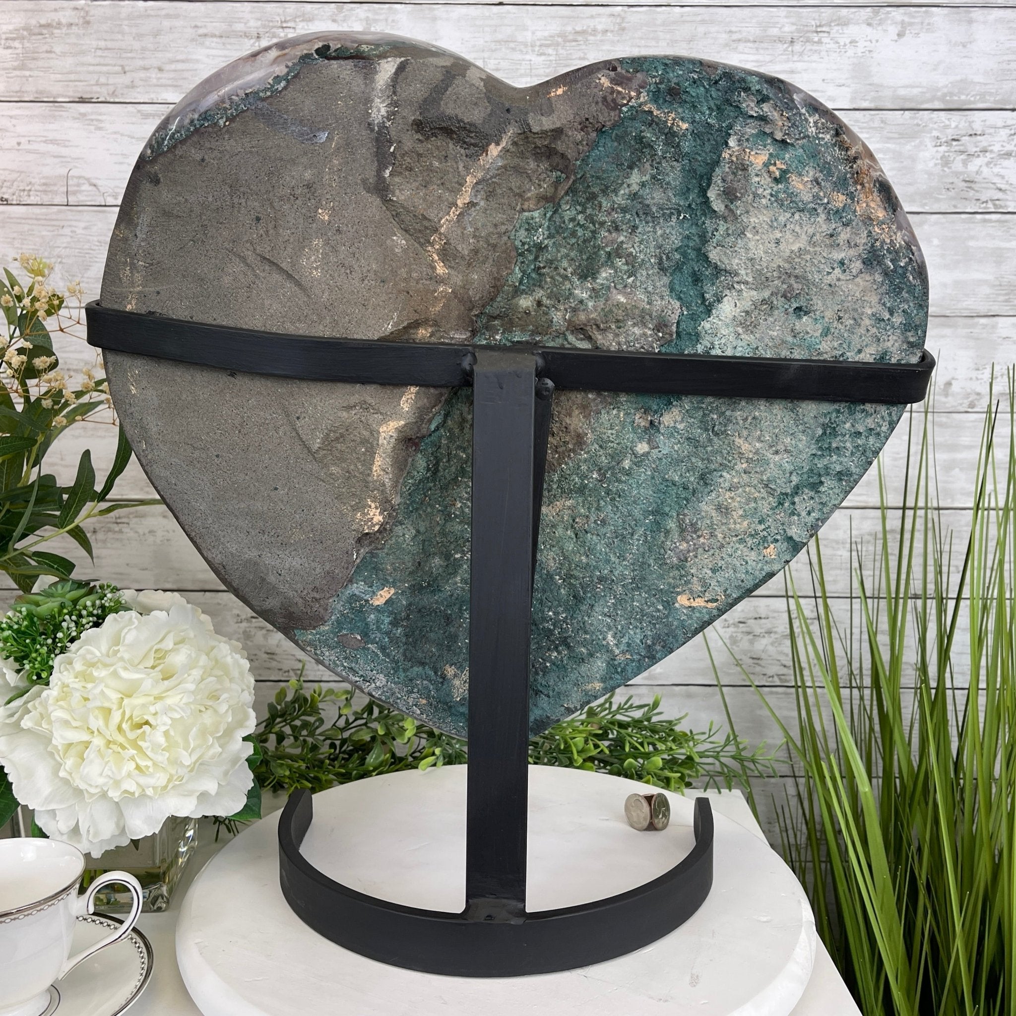 Extra Quality Amethyst Heart Geode, metal stand, 50 lbs & 19" Tall #5463-0190 by Brazil Gems - Brazil GemsBrazil GemsExtra Quality Amethyst Heart Geode, metal stand, 50 lbs & 19" Tall #5463-0190 by Brazil GemsHearts5463-0190