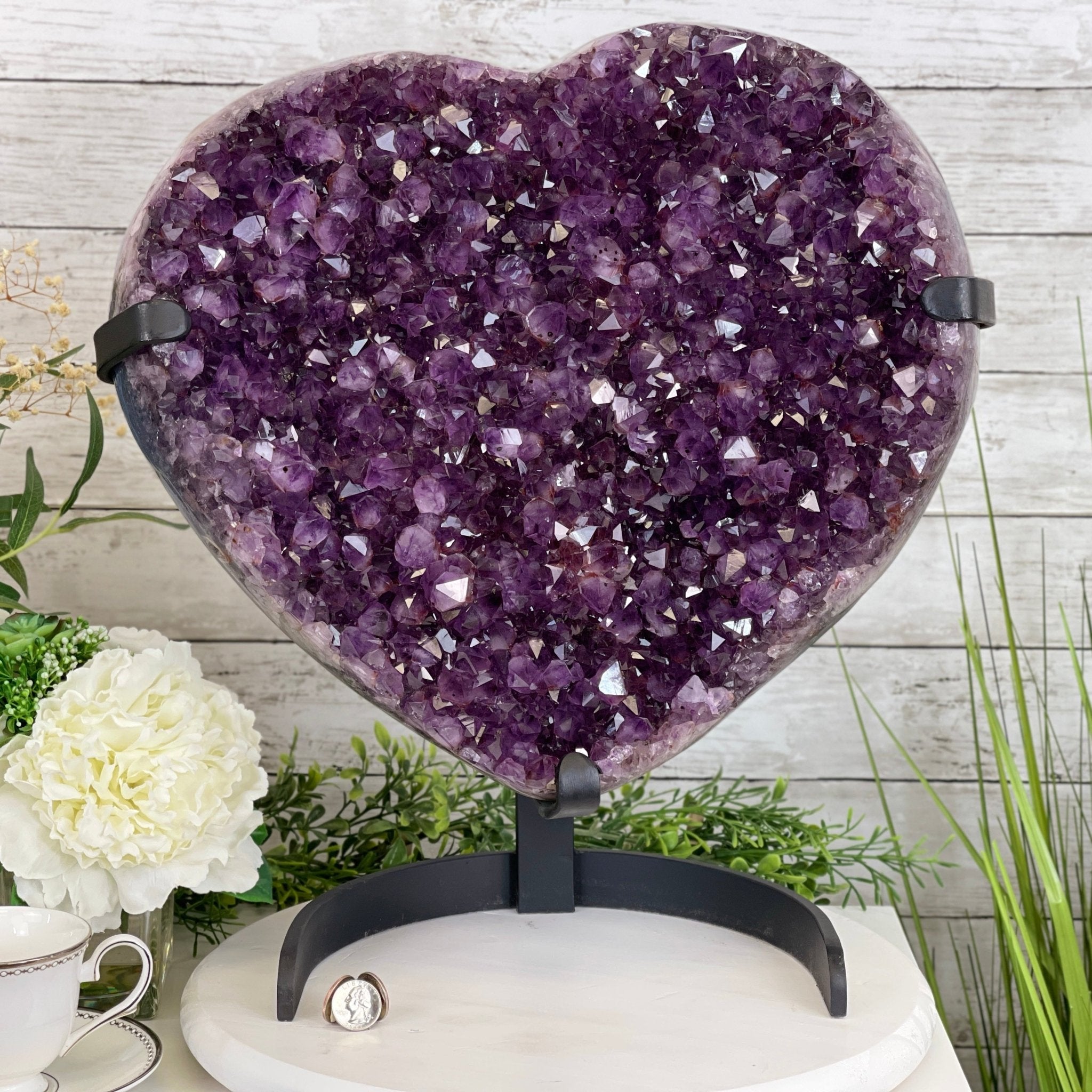 Extra Quality Amethyst Heart Geode, metal stand, 50 lbs & 19" Tall #5463-0190 by Brazil Gems - Brazil GemsBrazil GemsExtra Quality Amethyst Heart Geode, metal stand, 50 lbs & 19" Tall #5463-0190 by Brazil GemsHearts5463-0190