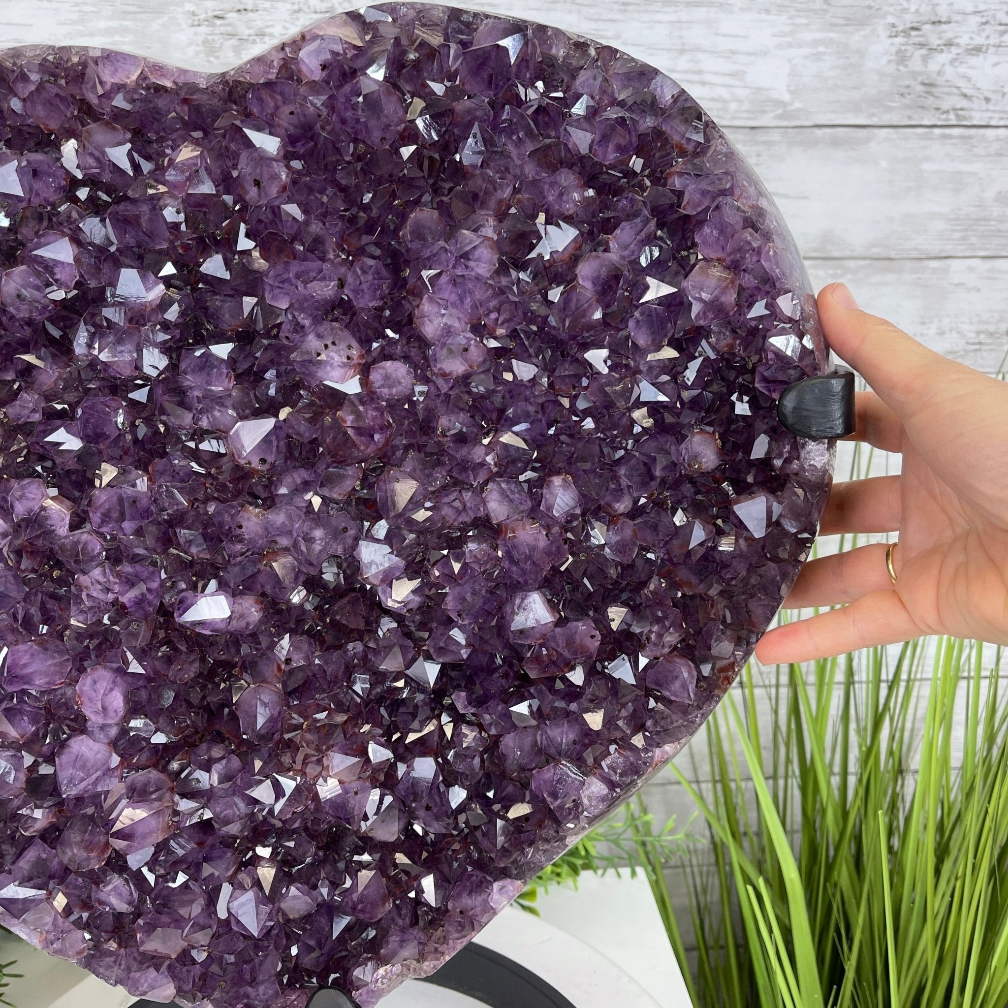 Extra Quality Amethyst Heart Geode, metal stand, 50 lbs & 19" Tall #5463-0190 by Brazil Gems - Brazil GemsBrazil GemsExtra Quality Amethyst Heart Geode, metal stand, 50 lbs & 19" Tall #5463-0190 by Brazil GemsHearts5463-0190