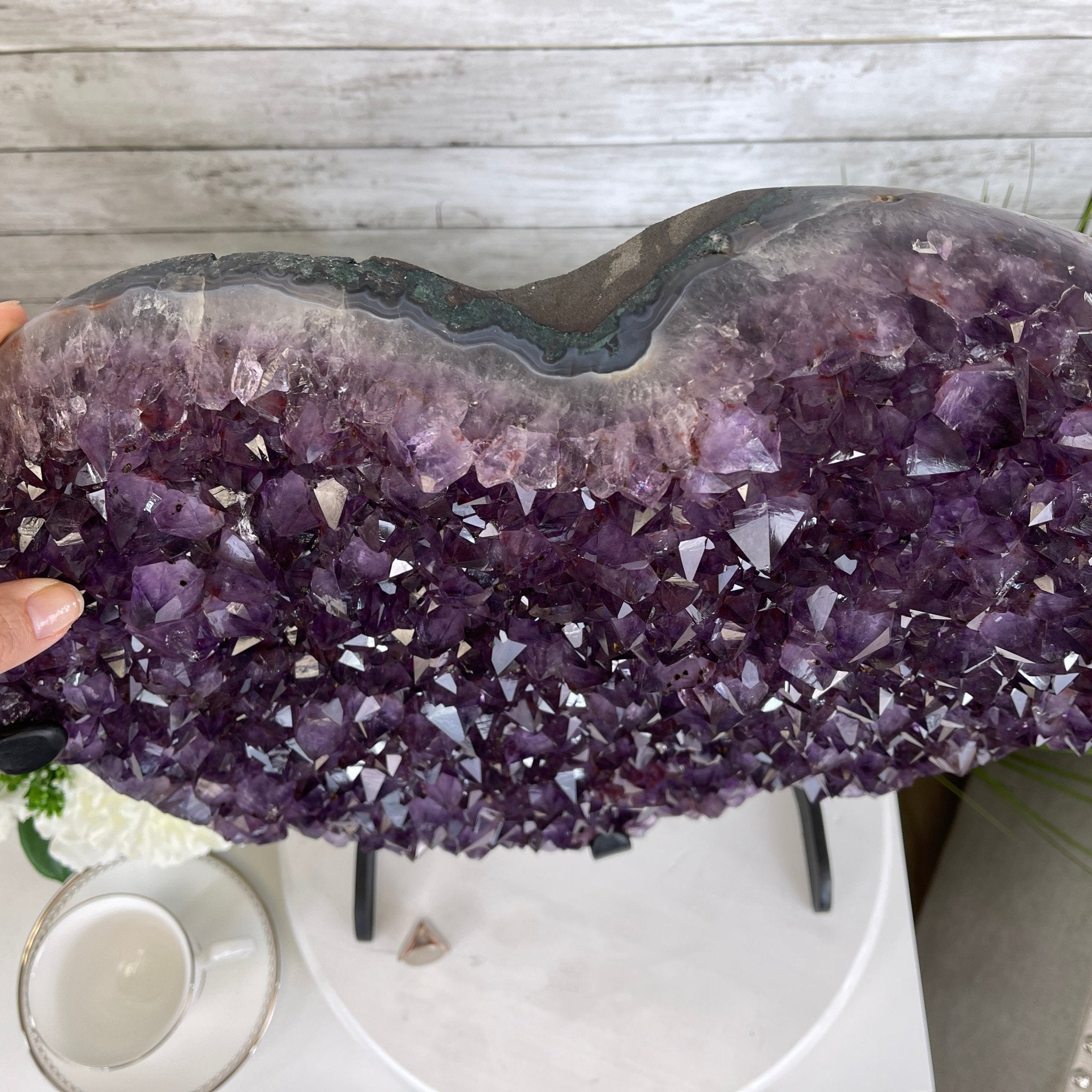 Extra Quality Amethyst Heart Geode, metal stand, 50 lbs & 19" Tall #5463-0190 by Brazil Gems - Brazil GemsBrazil GemsExtra Quality Amethyst Heart Geode, metal stand, 50 lbs & 19" Tall #5463-0190 by Brazil GemsHearts5463-0190