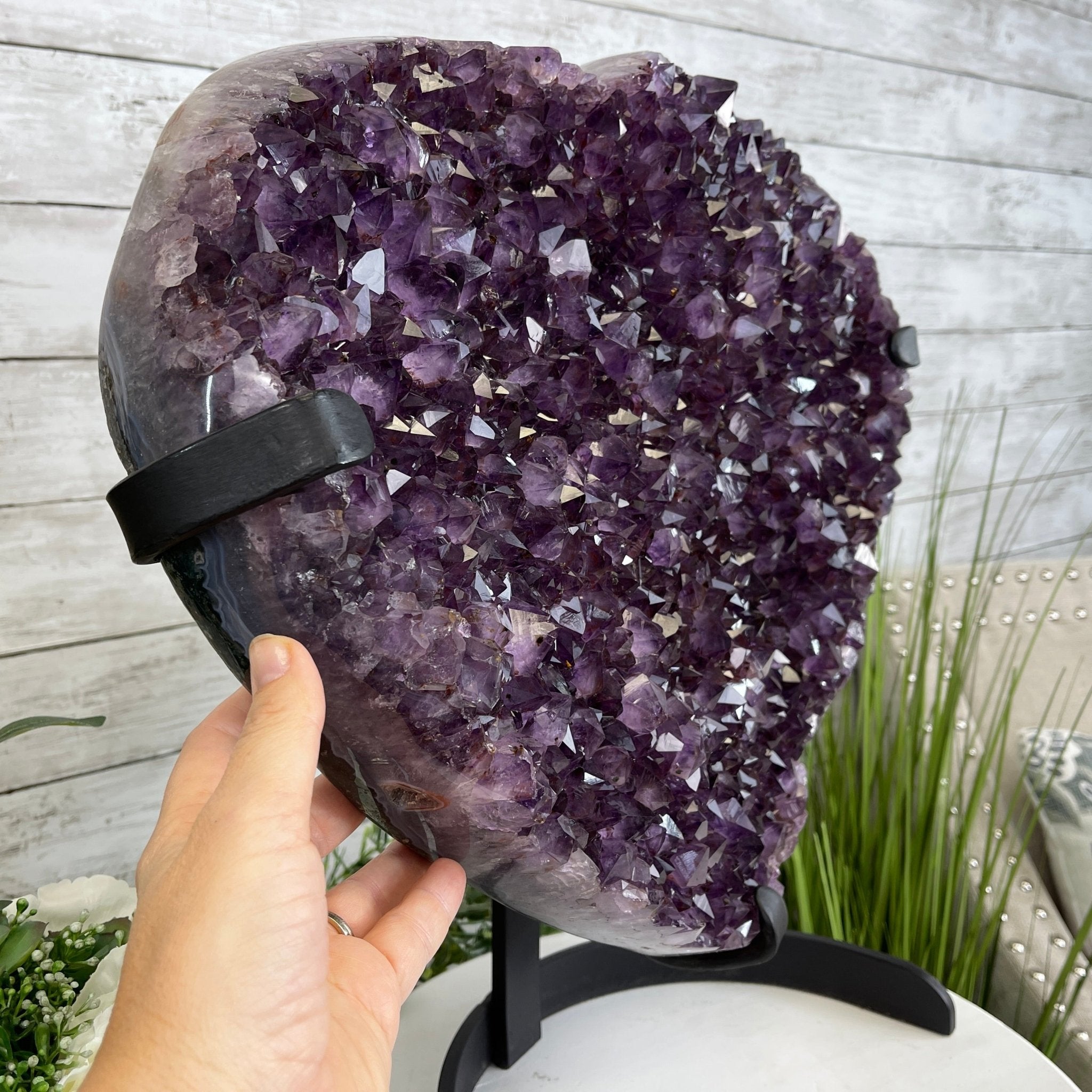 Extra Quality Amethyst Heart Geode, metal stand, 50 lbs & 19" Tall #5463-0190 by Brazil Gems - Brazil GemsBrazil GemsExtra Quality Amethyst Heart Geode, metal stand, 50 lbs & 19" Tall #5463-0190 by Brazil GemsHearts5463-0190