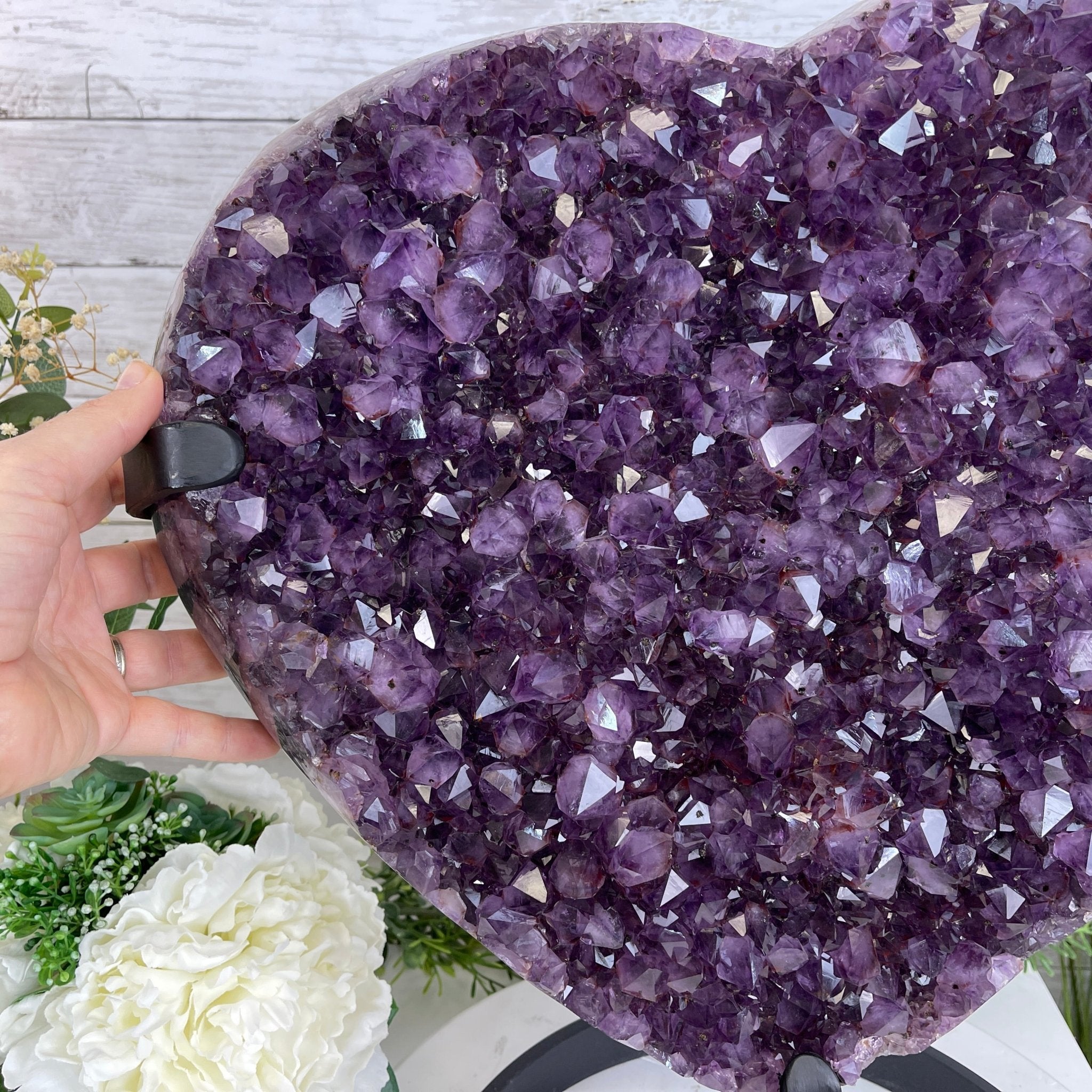 Extra Quality Amethyst Heart Geode, metal stand, 50 lbs & 19" Tall #5463-0190 by Brazil Gems - Brazil GemsBrazil GemsExtra Quality Amethyst Heart Geode, metal stand, 50 lbs & 19" Tall #5463-0190 by Brazil GemsHearts5463-0190