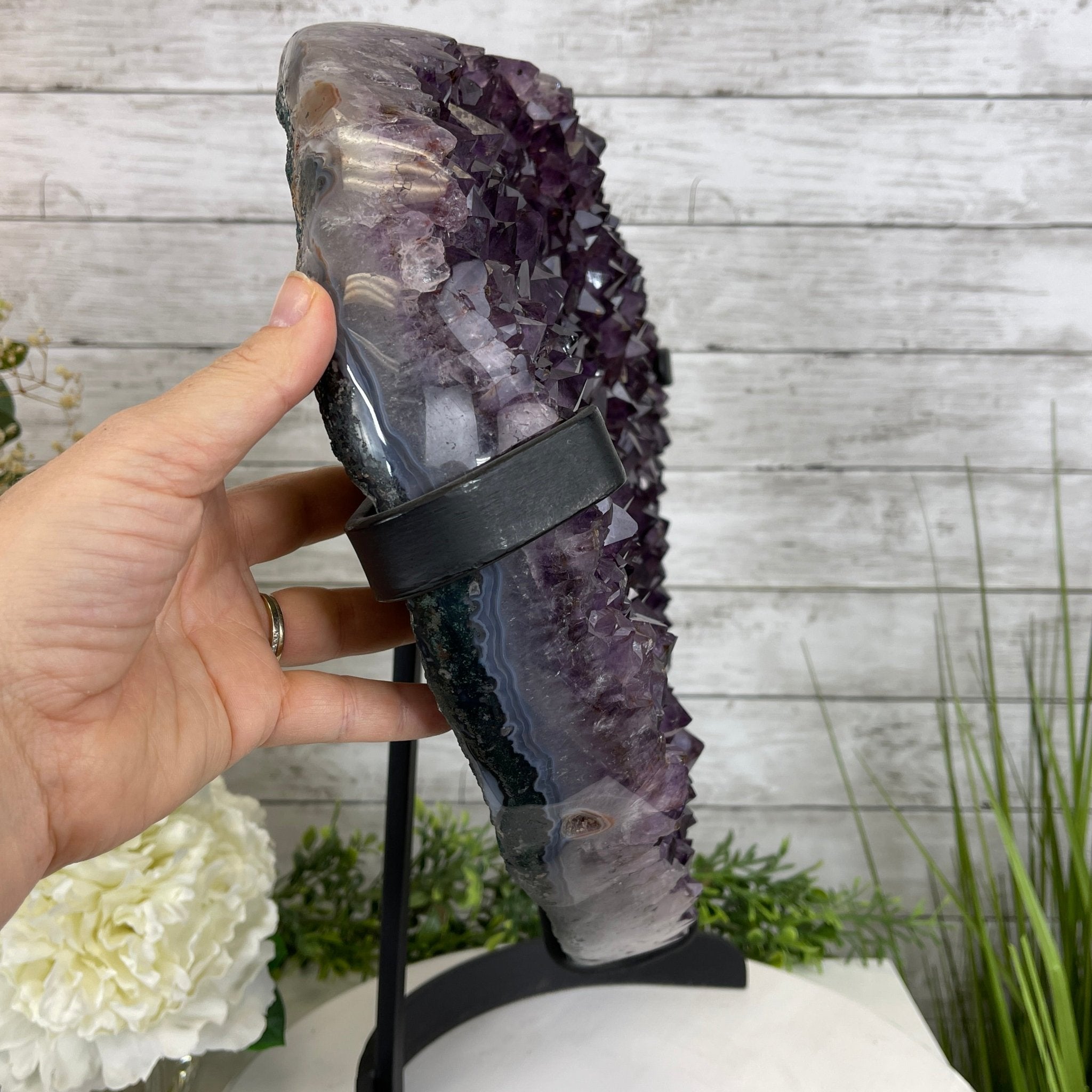 Extra Quality Amethyst Heart Geode, metal stand, 50 lbs & 19" Tall #5463-0190 by Brazil Gems - Brazil GemsBrazil GemsExtra Quality Amethyst Heart Geode, metal stand, 50 lbs & 19" Tall #5463-0190 by Brazil GemsHearts5463-0190