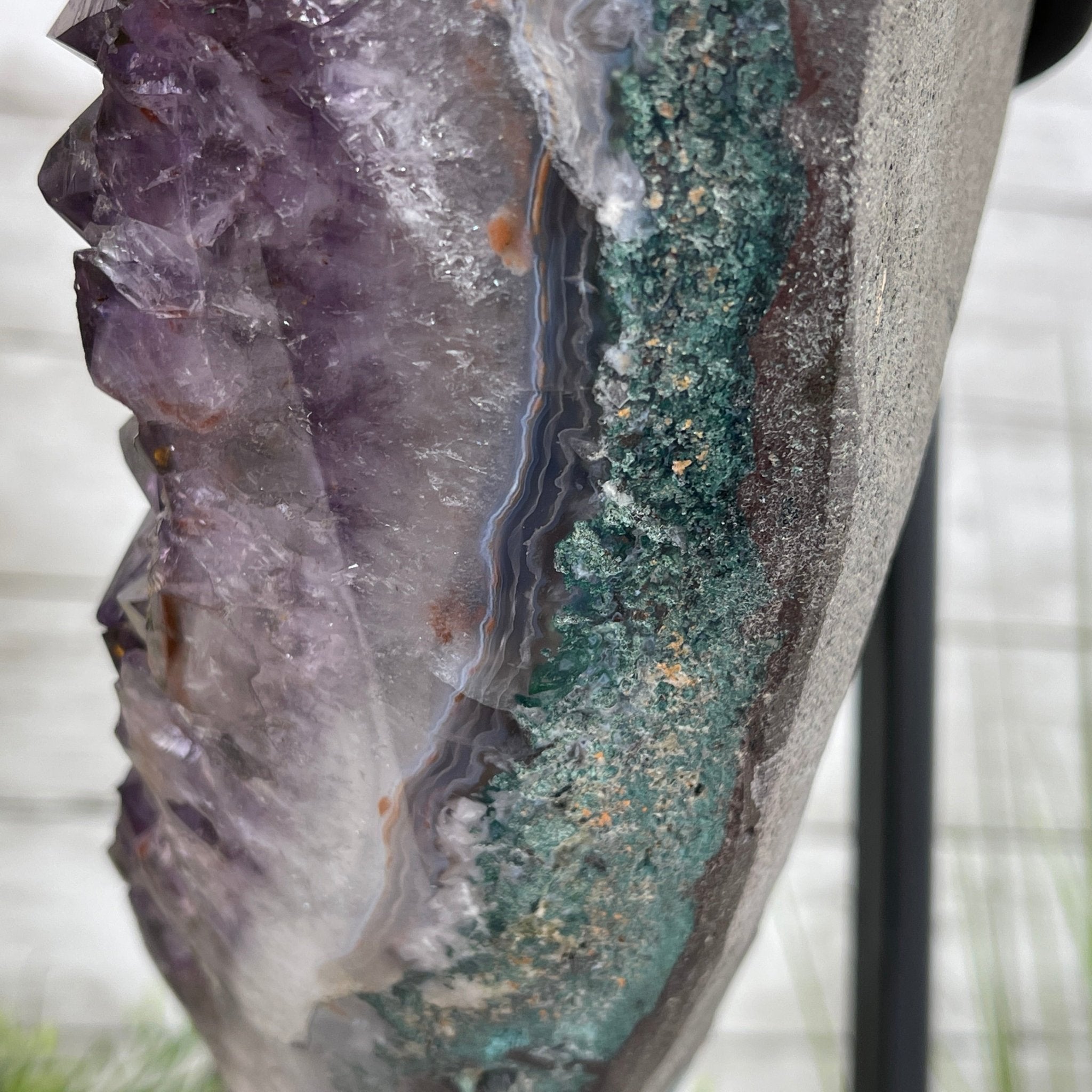 Extra Quality Amethyst Heart Geode, metal stand, 50 lbs & 19" Tall #5463-0190 by Brazil Gems - Brazil GemsBrazil GemsExtra Quality Amethyst Heart Geode, metal stand, 50 lbs & 19" Tall #5463-0190 by Brazil GemsHearts5463-0190