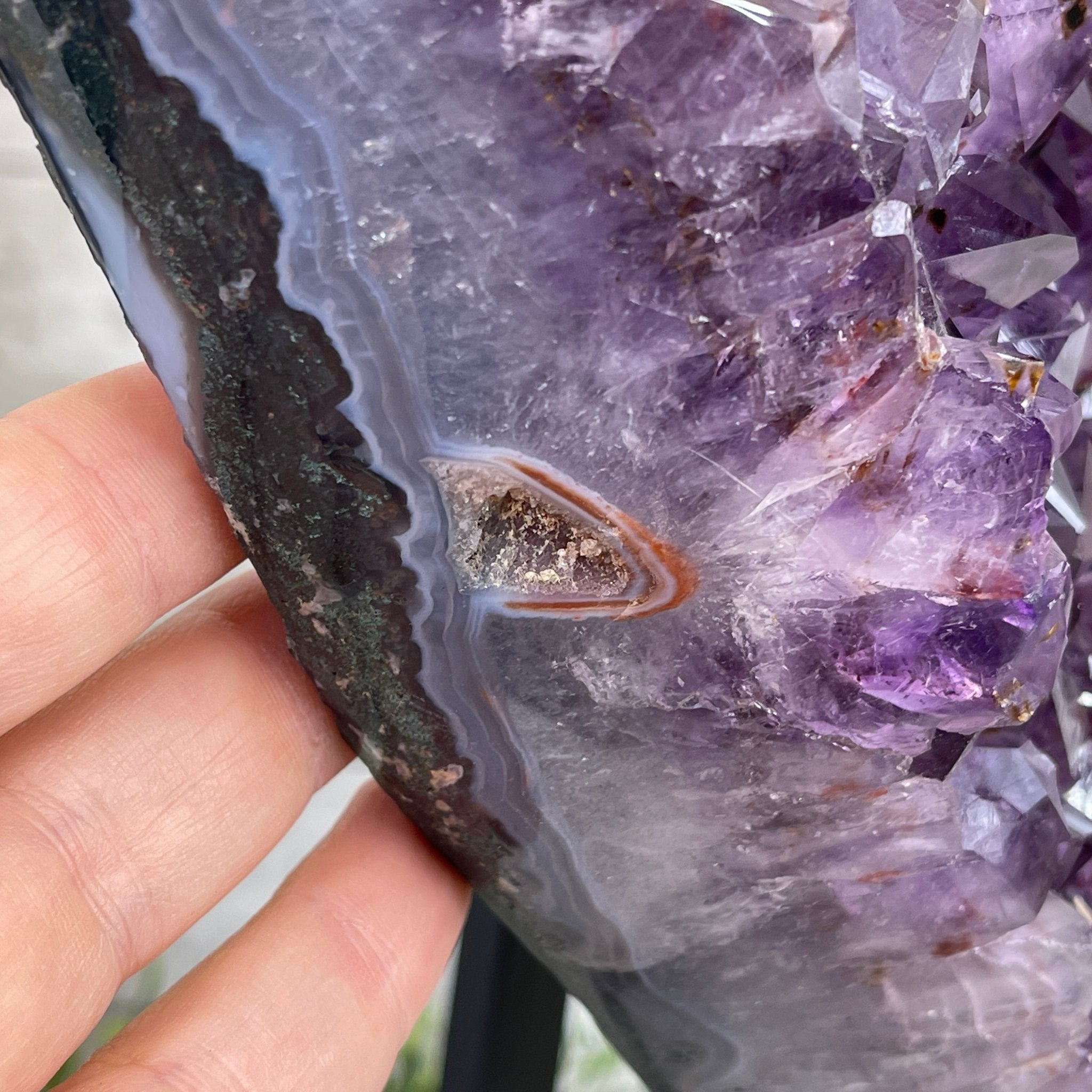Extra Quality Amethyst Heart Geode, metal stand, 50 lbs & 19" Tall #5463-0190 by Brazil Gems - Brazil GemsBrazil GemsExtra Quality Amethyst Heart Geode, metal stand, 50 lbs & 19" Tall #5463-0190 by Brazil GemsHearts5463-0190