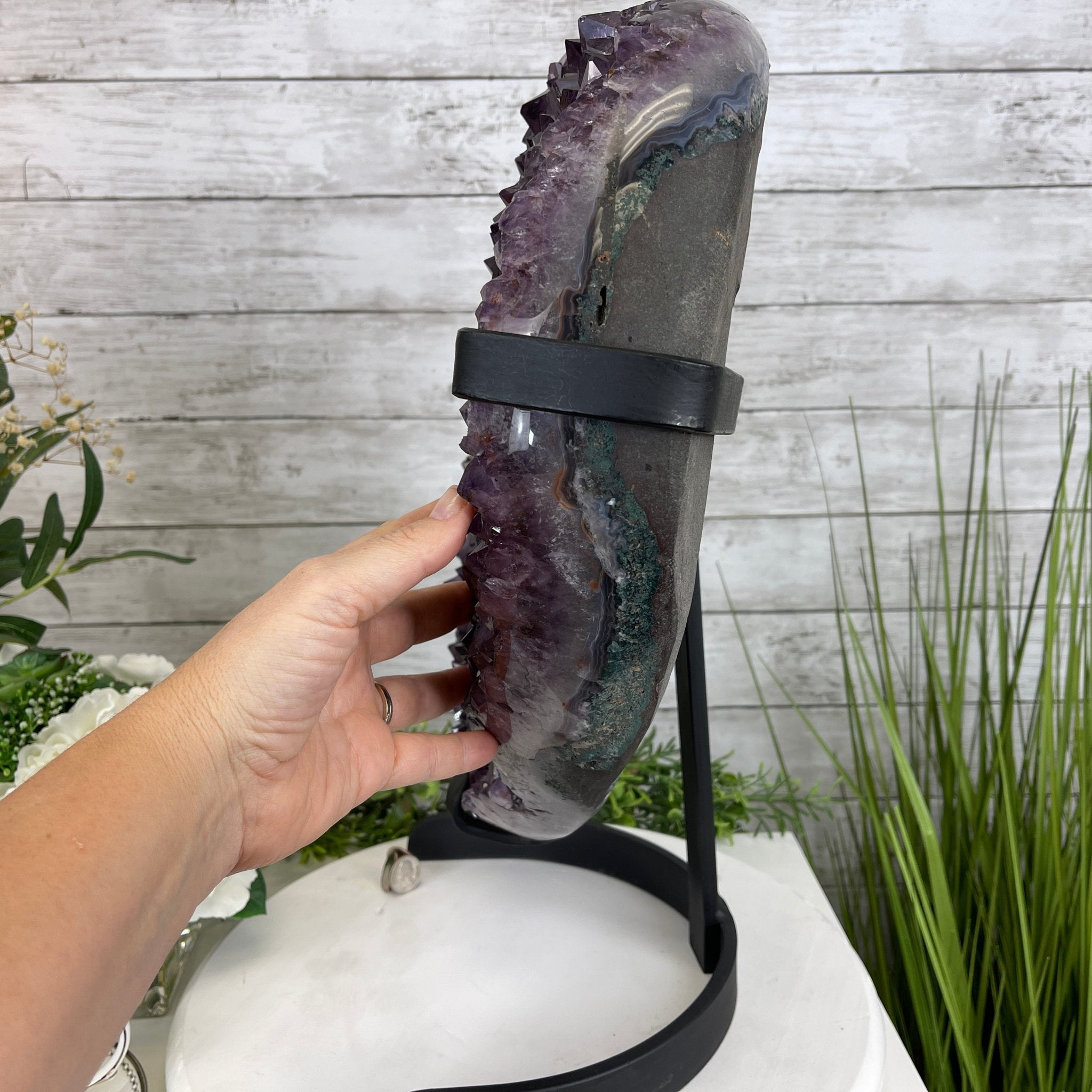 Extra Quality Amethyst Heart Geode, metal stand, 50 lbs & 19" Tall #5463-0190 by Brazil Gems - Brazil GemsBrazil GemsExtra Quality Amethyst Heart Geode, metal stand, 50 lbs & 19" Tall #5463-0190 by Brazil GemsHearts5463-0190