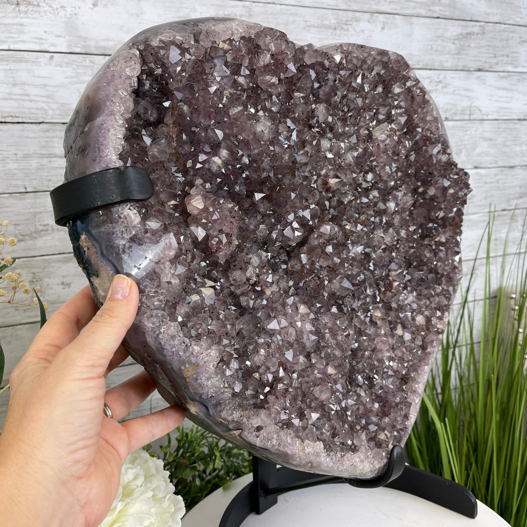 Extra Quality Amethyst Heart Geode, metal stand, 63.3 lbs & 19.5" Tall #5463-0195 by Brazil Gems - Brazil GemsBrazil GemsExtra Quality Amethyst Heart Geode, metal stand, 63.3 lbs & 19.5" Tall #5463-0195 by Brazil GemsHearts5463-0195