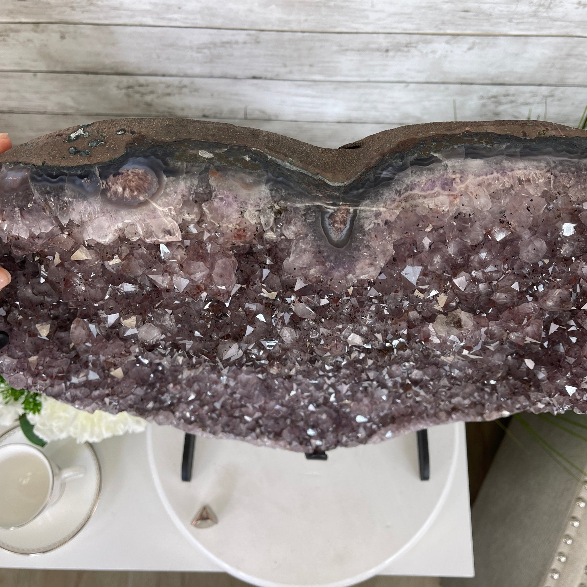 Extra Quality Amethyst Heart Geode, metal stand, 63.3 lbs & 19.5" Tall #5463-0195 by Brazil Gems - Brazil GemsBrazil GemsExtra Quality Amethyst Heart Geode, metal stand, 63.3 lbs & 19.5" Tall #5463-0195 by Brazil GemsHearts5463-0195