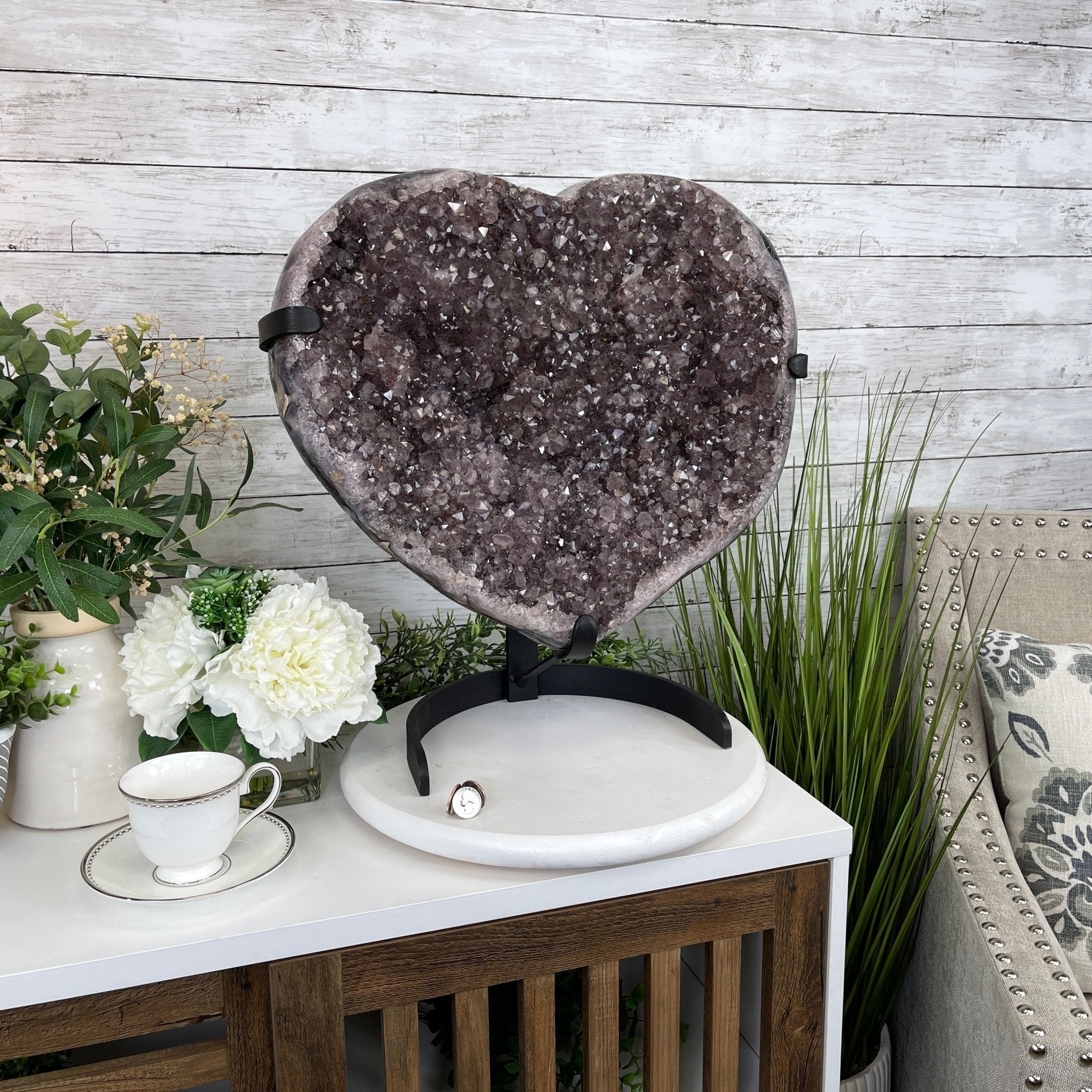 Extra Quality Amethyst Heart Geode, metal stand, 63.3 lbs & 19.5" Tall #5463-0195 by Brazil Gems - Brazil GemsBrazil GemsExtra Quality Amethyst Heart Geode, metal stand, 63.3 lbs & 19.5" Tall #5463-0195 by Brazil GemsHearts5463-0195