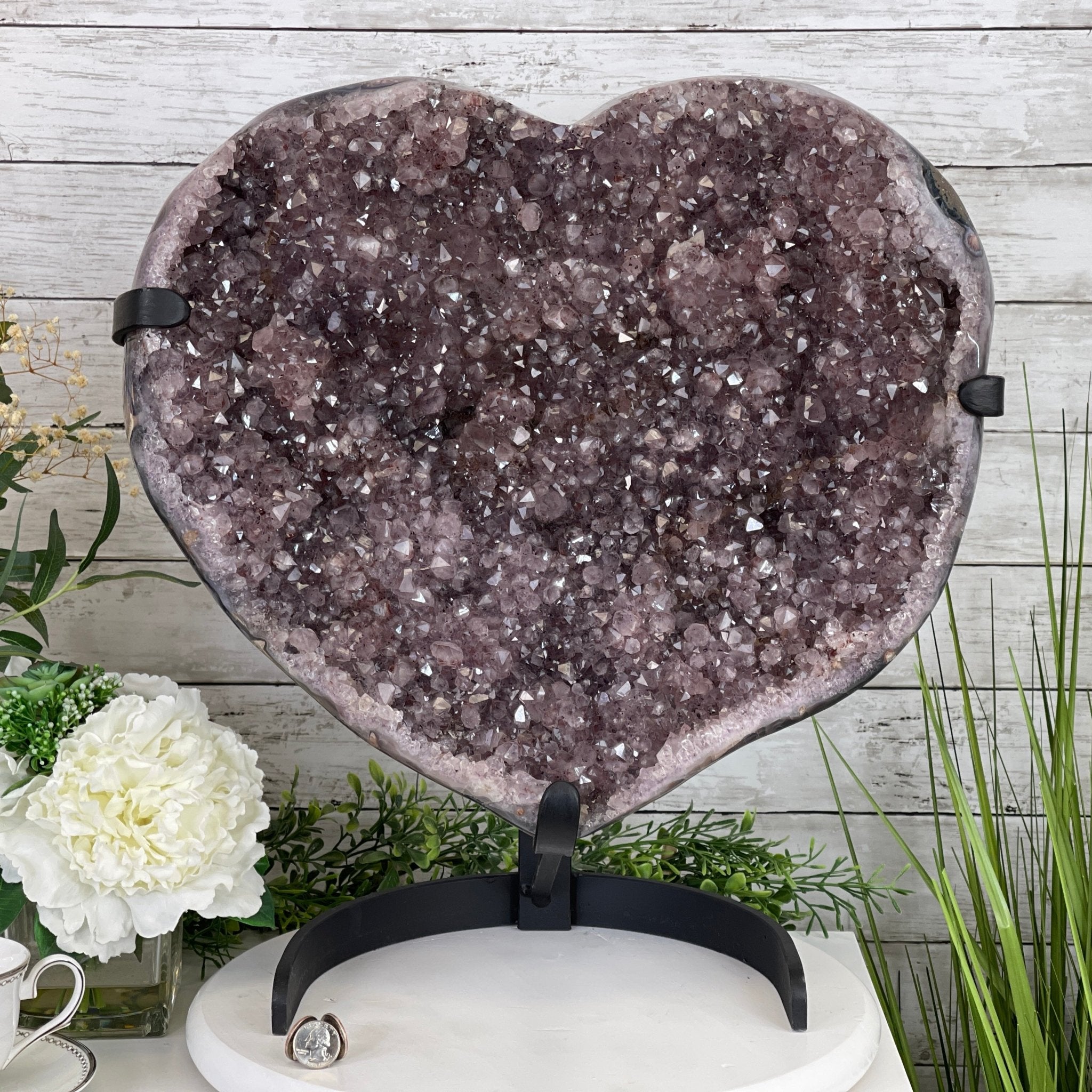 Extra Quality Amethyst Heart Geode, metal stand, 63.3 lbs & 19.5" Tall #5463-0195 by Brazil Gems - Brazil GemsBrazil GemsExtra Quality Amethyst Heart Geode, metal stand, 63.3 lbs & 19.5" Tall #5463-0195 by Brazil GemsHearts5463-0195