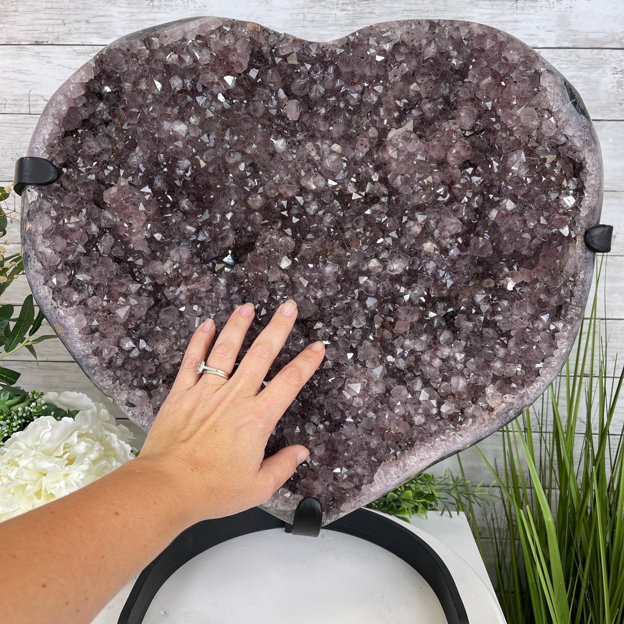 Extra Quality Amethyst Heart Geode, metal stand, 63.3 lbs & 19.5" Tall #5463-0195 by Brazil Gems - Brazil GemsBrazil GemsExtra Quality Amethyst Heart Geode, metal stand, 63.3 lbs & 19.5" Tall #5463-0195 by Brazil GemsHearts5463-0195