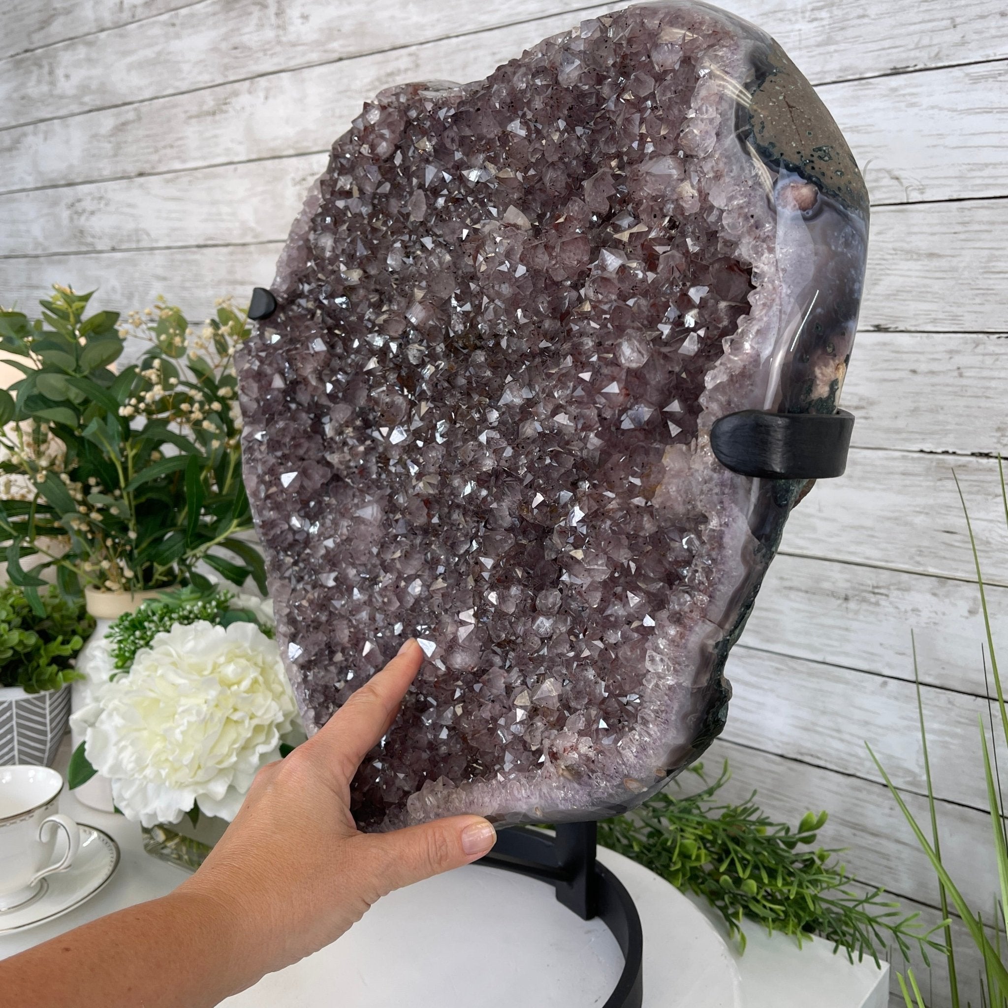 Extra Quality Amethyst Heart Geode, metal stand, 63.3 lbs & 19.5" Tall #5463-0195 by Brazil Gems - Brazil GemsBrazil GemsExtra Quality Amethyst Heart Geode, metal stand, 63.3 lbs & 19.5" Tall #5463-0195 by Brazil GemsHearts5463-0195