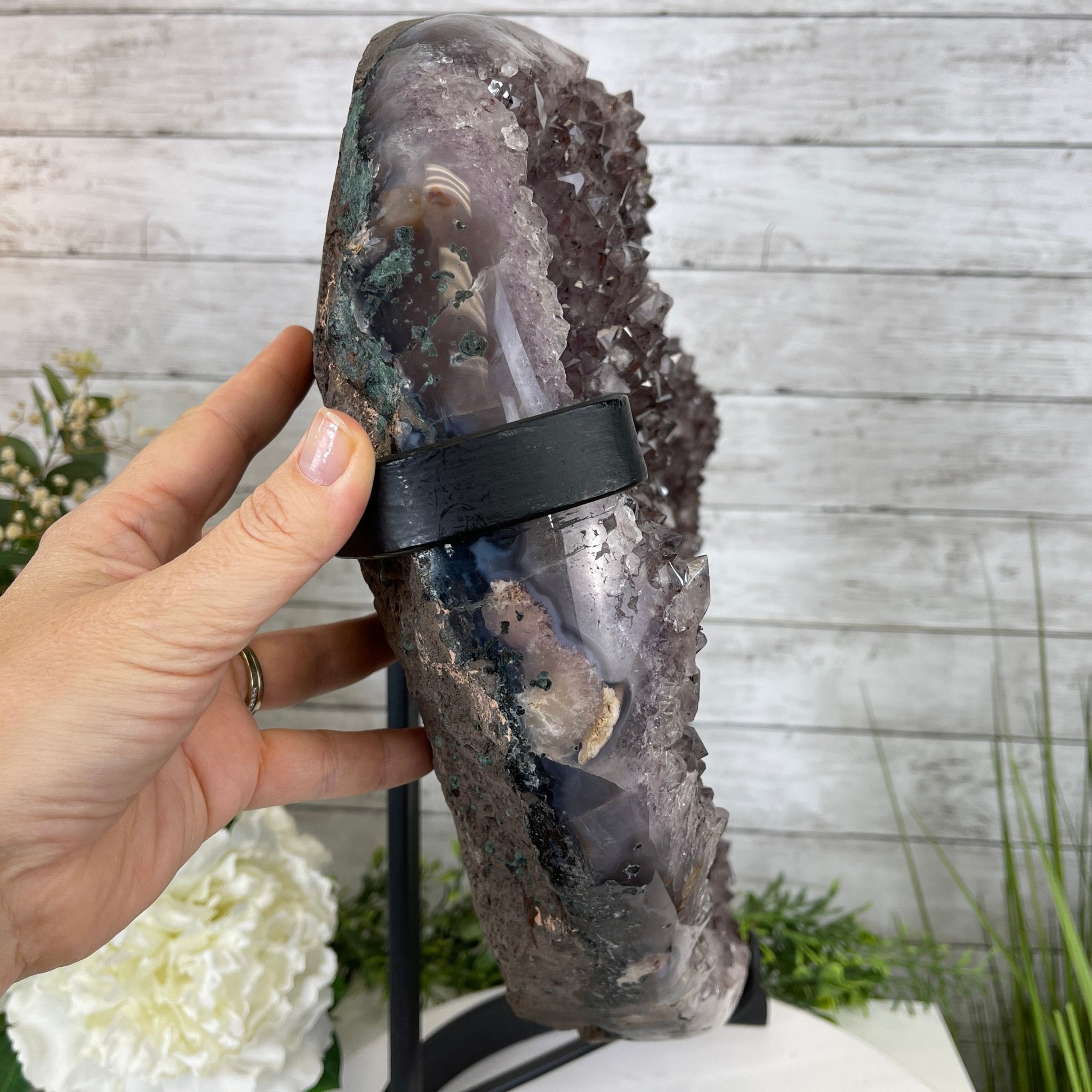 Extra Quality Amethyst Heart Geode, metal stand, 63.3 lbs & 19.5" Tall #5463-0195 by Brazil Gems - Brazil GemsBrazil GemsExtra Quality Amethyst Heart Geode, metal stand, 63.3 lbs & 19.5" Tall #5463-0195 by Brazil GemsHearts5463-0195