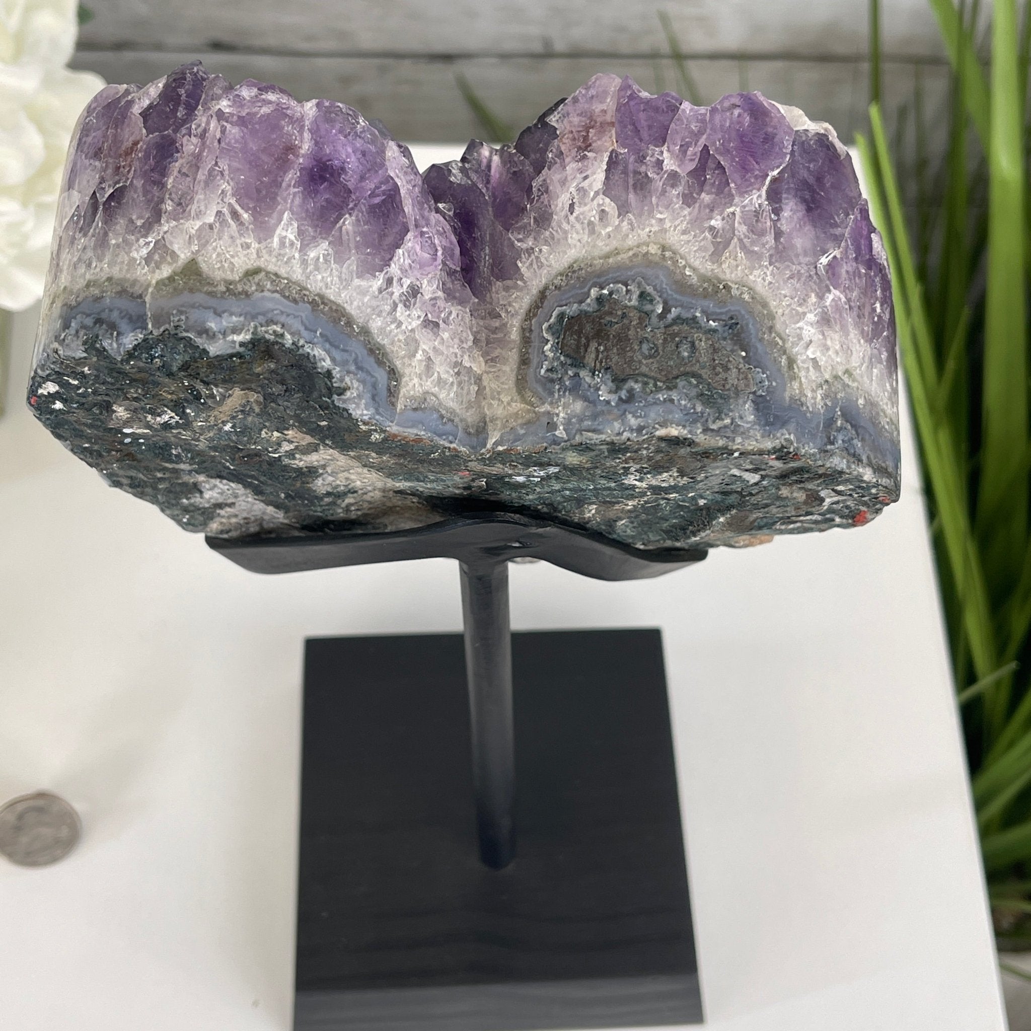 Extra Quality Amethyst Heart Geode, metal & wood stand, 10.5" Tall & 4.5 lbs #5463-0178 by Brazil Gems - Brazil GemsBrazil GemsExtra Quality Amethyst Heart Geode, metal & wood stand, 10.5" Tall & 4.5 lbs #5463-0178 by Brazil GemsHearts5463-0178