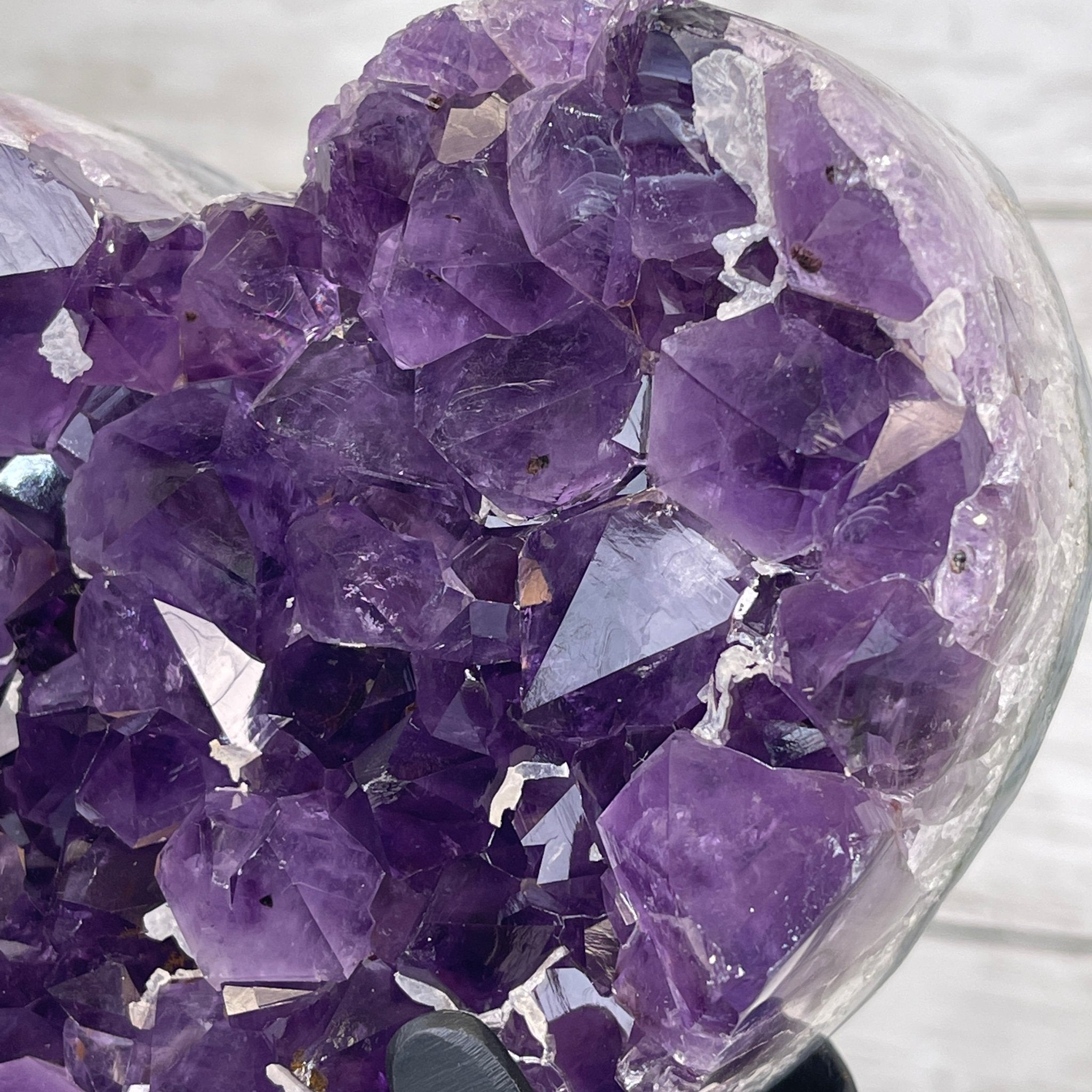 Extra Quality Amethyst Heart Geode, metal & wood stand, 10.5" Tall & 4.5 lbs #5463-0178 by Brazil Gems - Brazil GemsBrazil GemsExtra Quality Amethyst Heart Geode, metal & wood stand, 10.5" Tall & 4.5 lbs #5463-0178 by Brazil GemsHearts5463-0178