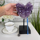 Extra Quality Amethyst Heart Geode, metal & wood stand, 11" Tall & 3.9 lbs #5463-0174 by Brazil Gems - Brazil GemsBrazil GemsExtra Quality Amethyst Heart Geode, metal & wood stand, 11" Tall & 3.9 lbs #5463-0174 by Brazil GemsHearts5463-0174