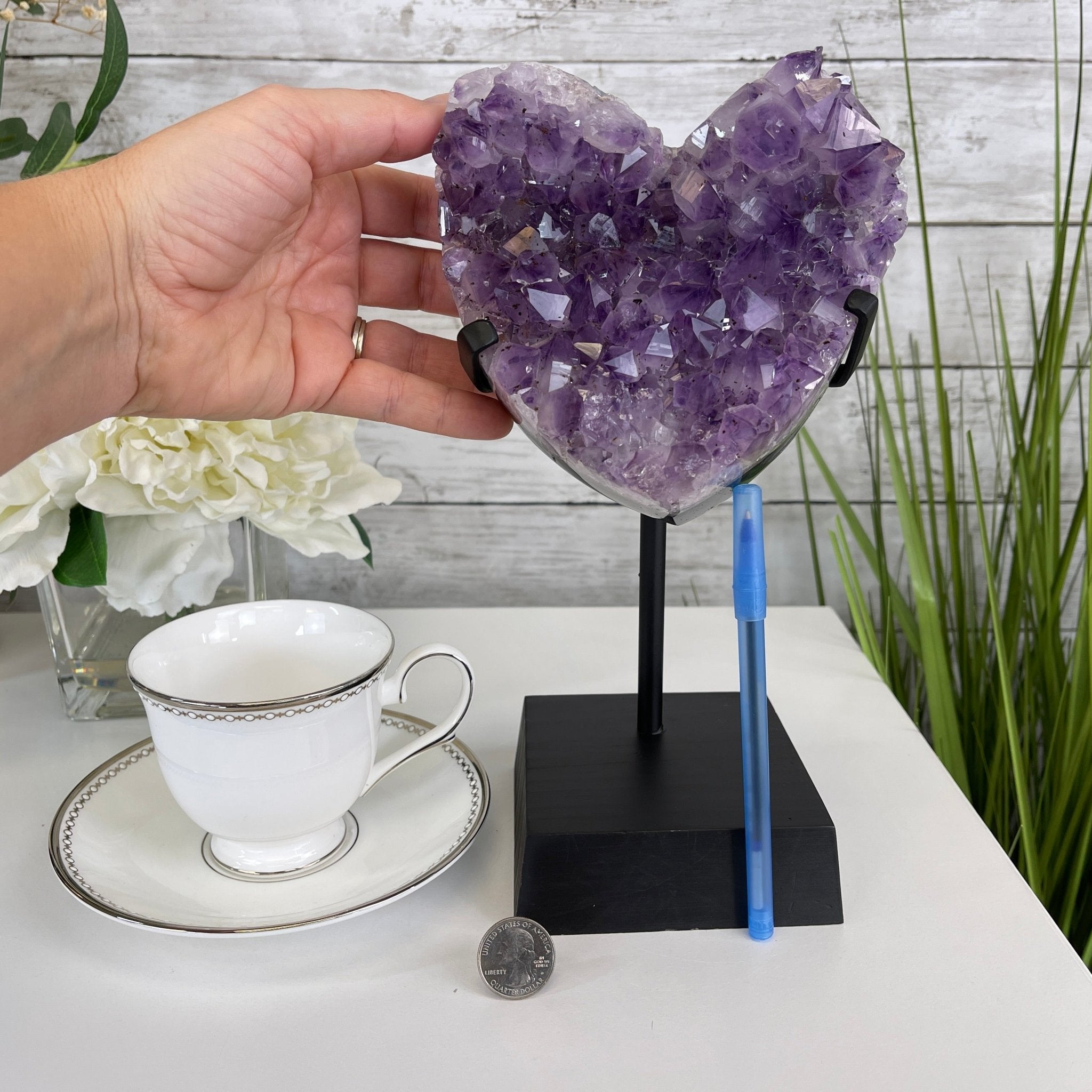 Extra Quality Amethyst Heart Geode, metal & wood stand, 11" Tall & 3.9 lbs #5463-0174 by Brazil Gems - Brazil GemsBrazil GemsExtra Quality Amethyst Heart Geode, metal & wood stand, 11" Tall & 3.9 lbs #5463-0174 by Brazil GemsHearts5463-0174