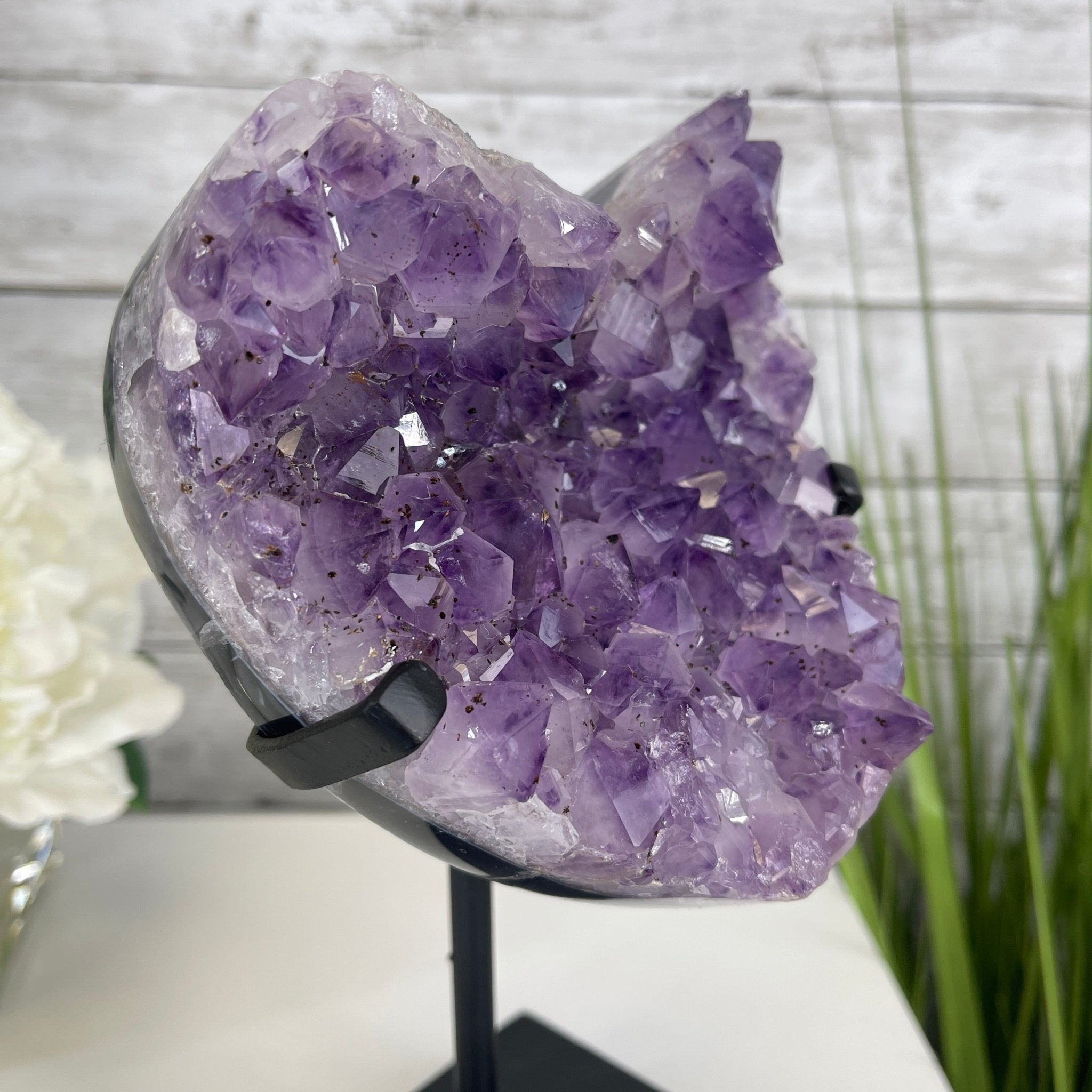 Extra Quality Amethyst Heart Geode, metal & wood stand, 11" Tall & 3.9 lbs #5463-0174 by Brazil Gems - Brazil GemsBrazil GemsExtra Quality Amethyst Heart Geode, metal & wood stand, 11" Tall & 3.9 lbs #5463-0174 by Brazil GemsHearts5463-0174