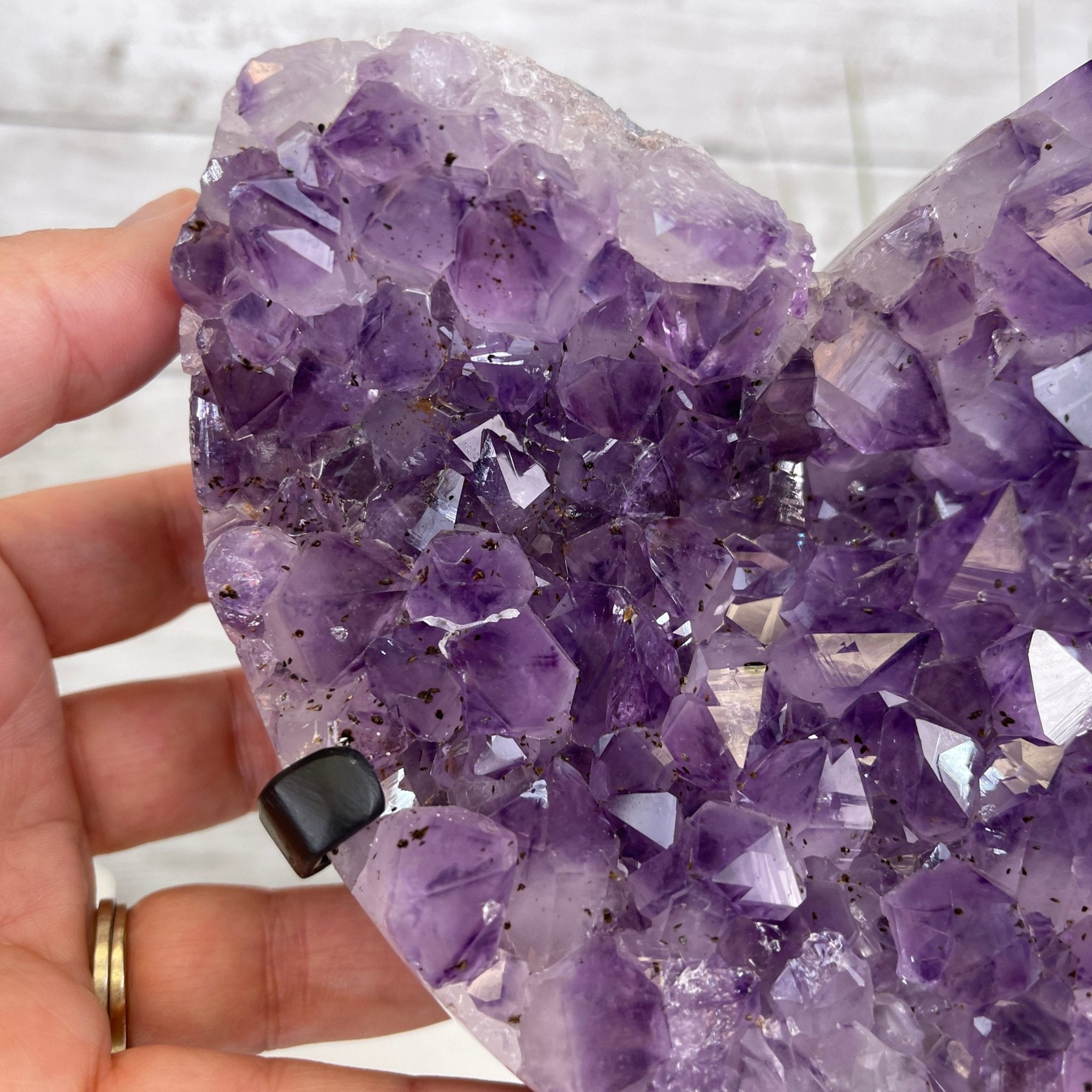 Extra Quality Amethyst Heart Geode, metal & wood stand, 11" Tall & 3.9 lbs #5463-0174 by Brazil Gems - Brazil GemsBrazil GemsExtra Quality Amethyst Heart Geode, metal & wood stand, 11" Tall & 3.9 lbs #5463-0174 by Brazil GemsHearts5463-0174