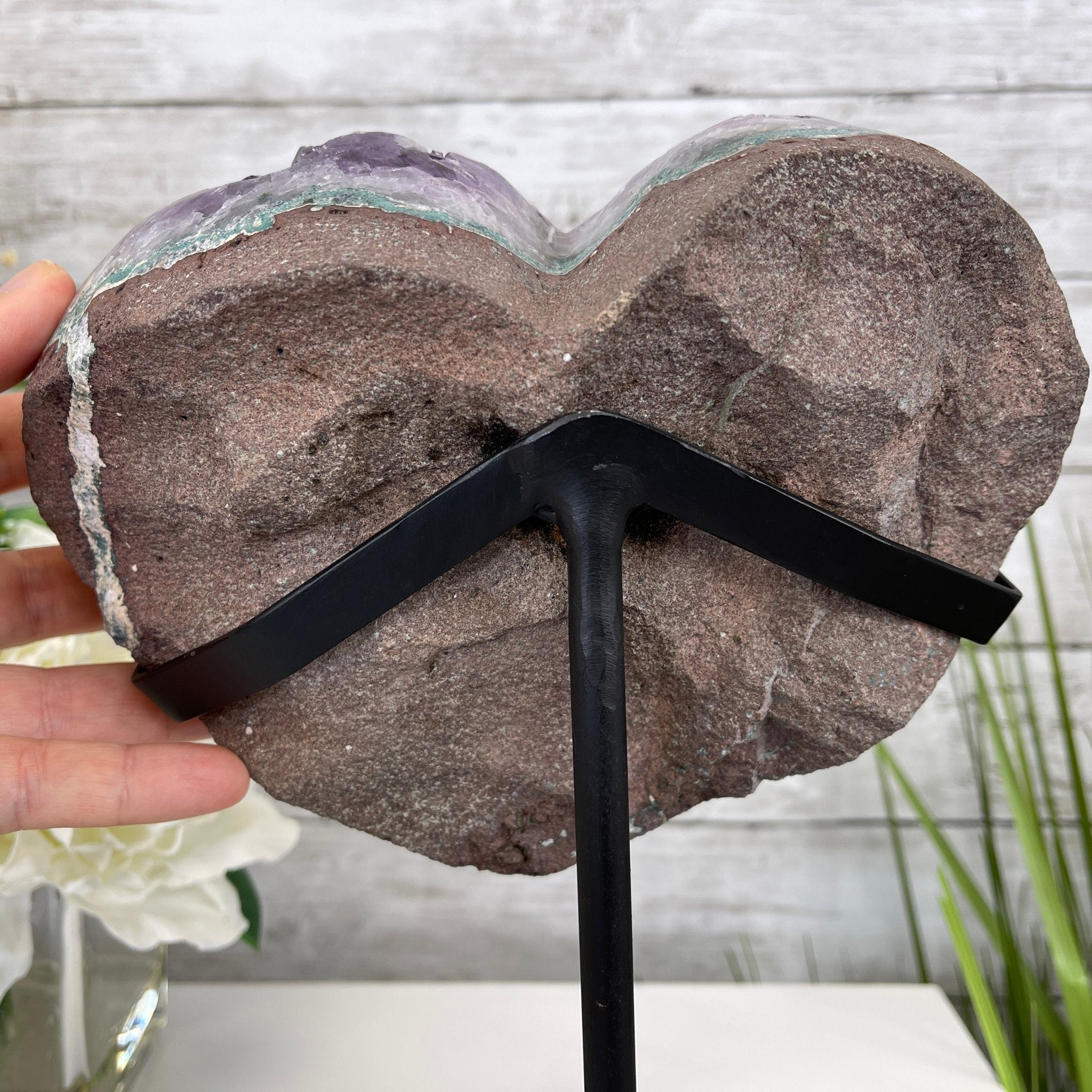 Extra Quality Amethyst Heart Geode, metal & wood stand, 11.75" Tall & 7.3 lbs #5463-0183 by Brazil Gems - Brazil GemsBrazil GemsExtra Quality Amethyst Heart Geode, metal & wood stand, 11.75" Tall & 7.3 lbs #5463-0183 by Brazil GemsHearts5463-0183