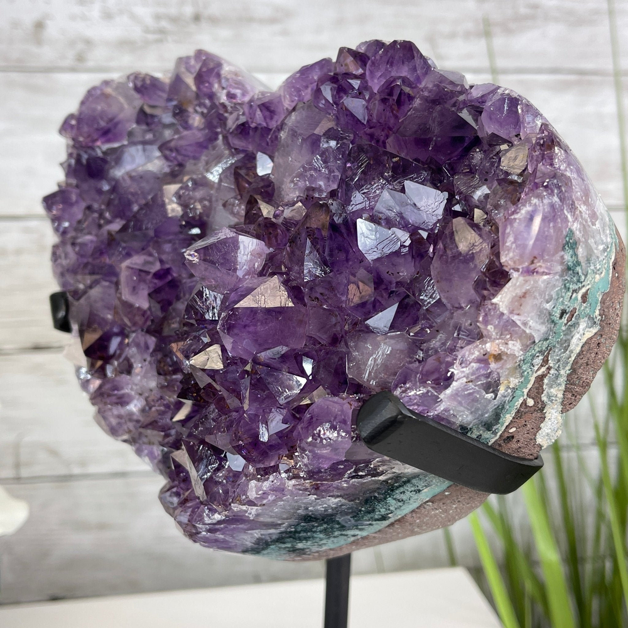Extra Quality Amethyst Heart Geode, metal & wood stand, 11.75" Tall & 7.3 lbs #5463-0183 by Brazil Gems - Brazil GemsBrazil GemsExtra Quality Amethyst Heart Geode, metal & wood stand, 11.75" Tall & 7.3 lbs #5463-0183 by Brazil GemsHearts5463-0183