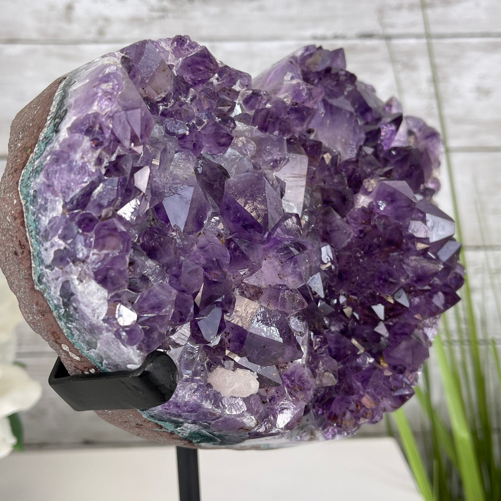 Extra Quality Amethyst Heart Geode, metal & wood stand, 11.75" Tall & 7.3 lbs #5463-0183 by Brazil Gems - Brazil GemsBrazil GemsExtra Quality Amethyst Heart Geode, metal & wood stand, 11.75" Tall & 7.3 lbs #5463-0183 by Brazil GemsHearts5463-0183