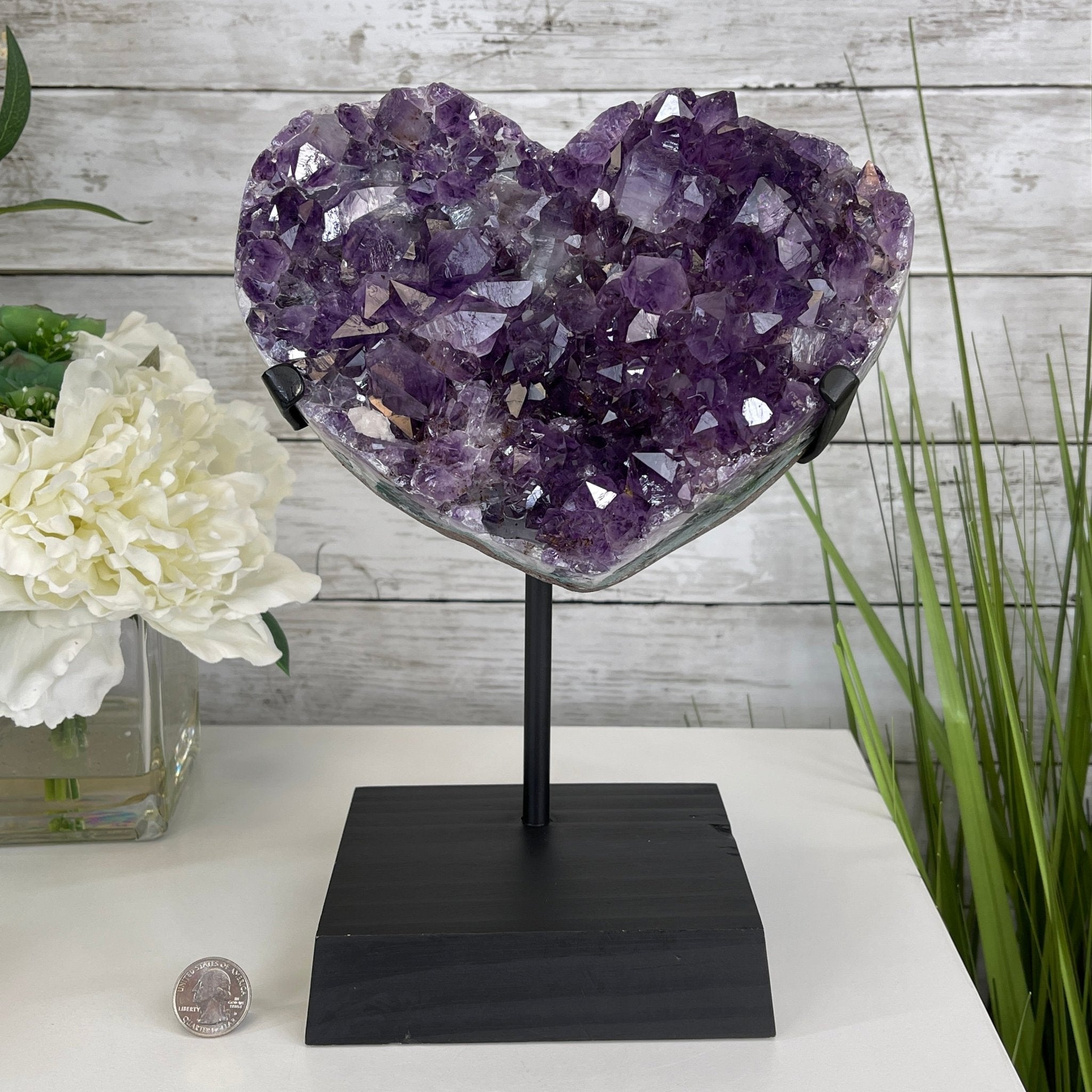Extra Quality Amethyst Heart Geode, metal & wood stand, 11.75" Tall & 7.3 lbs #5463-0183 by Brazil Gems - Brazil GemsBrazil GemsExtra Quality Amethyst Heart Geode, metal & wood stand, 11.75" Tall & 7.3 lbs #5463-0183 by Brazil GemsHearts5463-0183