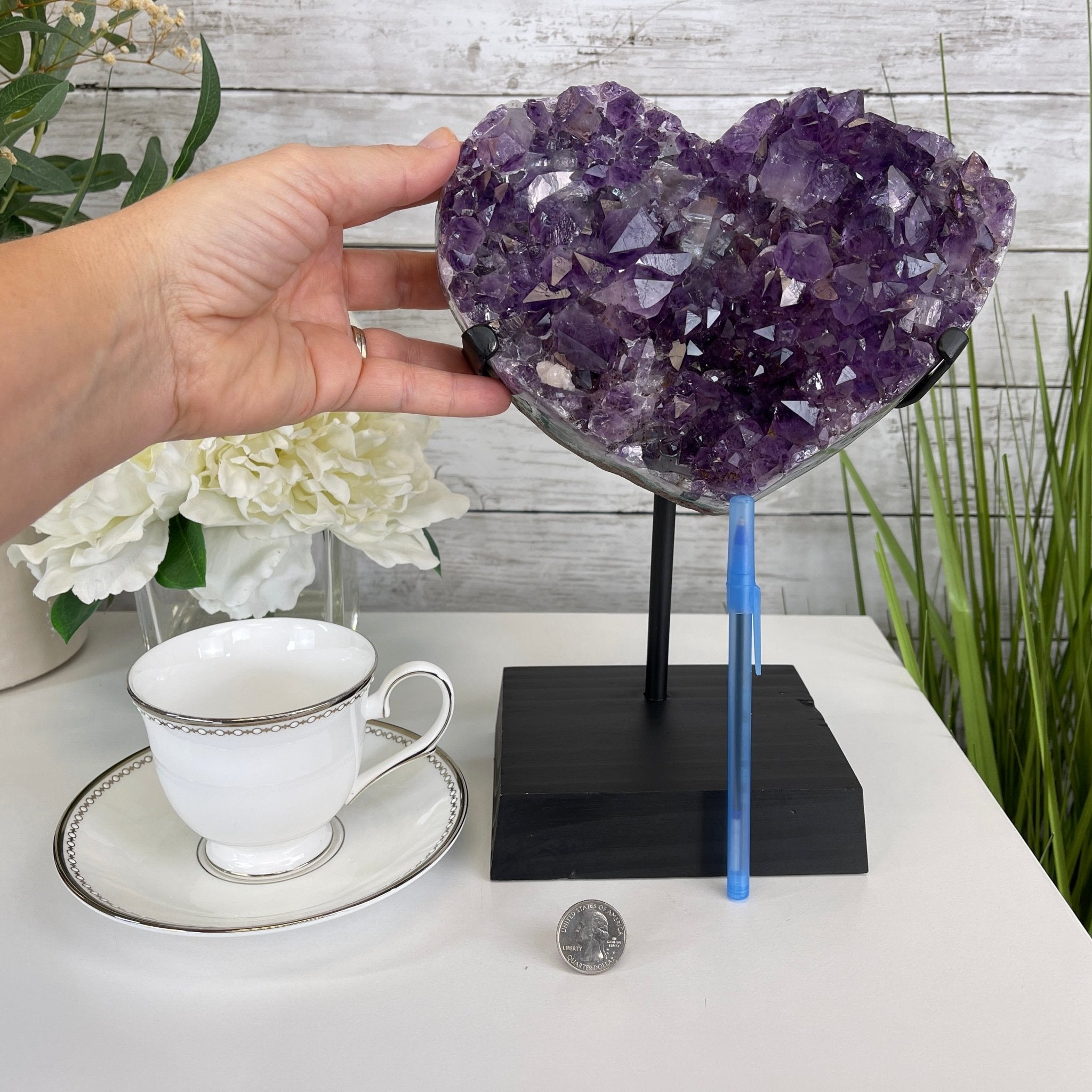 Extra Quality Amethyst Heart Geode, metal & wood stand, 11.75" Tall & 7.3 lbs #5463-0183 by Brazil Gems - Brazil GemsBrazil GemsExtra Quality Amethyst Heart Geode, metal & wood stand, 11.75" Tall & 7.3 lbs #5463-0183 by Brazil GemsHearts5463-0183