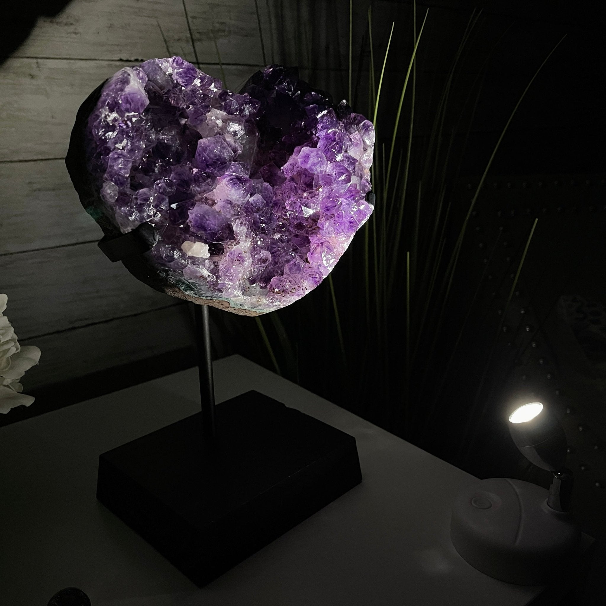 Extra Quality Amethyst Heart Geode, metal & wood stand, 11.75" Tall & 7.3 lbs #5463-0183 by Brazil Gems - Brazil GemsBrazil GemsExtra Quality Amethyst Heart Geode, metal & wood stand, 11.75" Tall & 7.3 lbs #5463-0183 by Brazil GemsHearts5463-0183