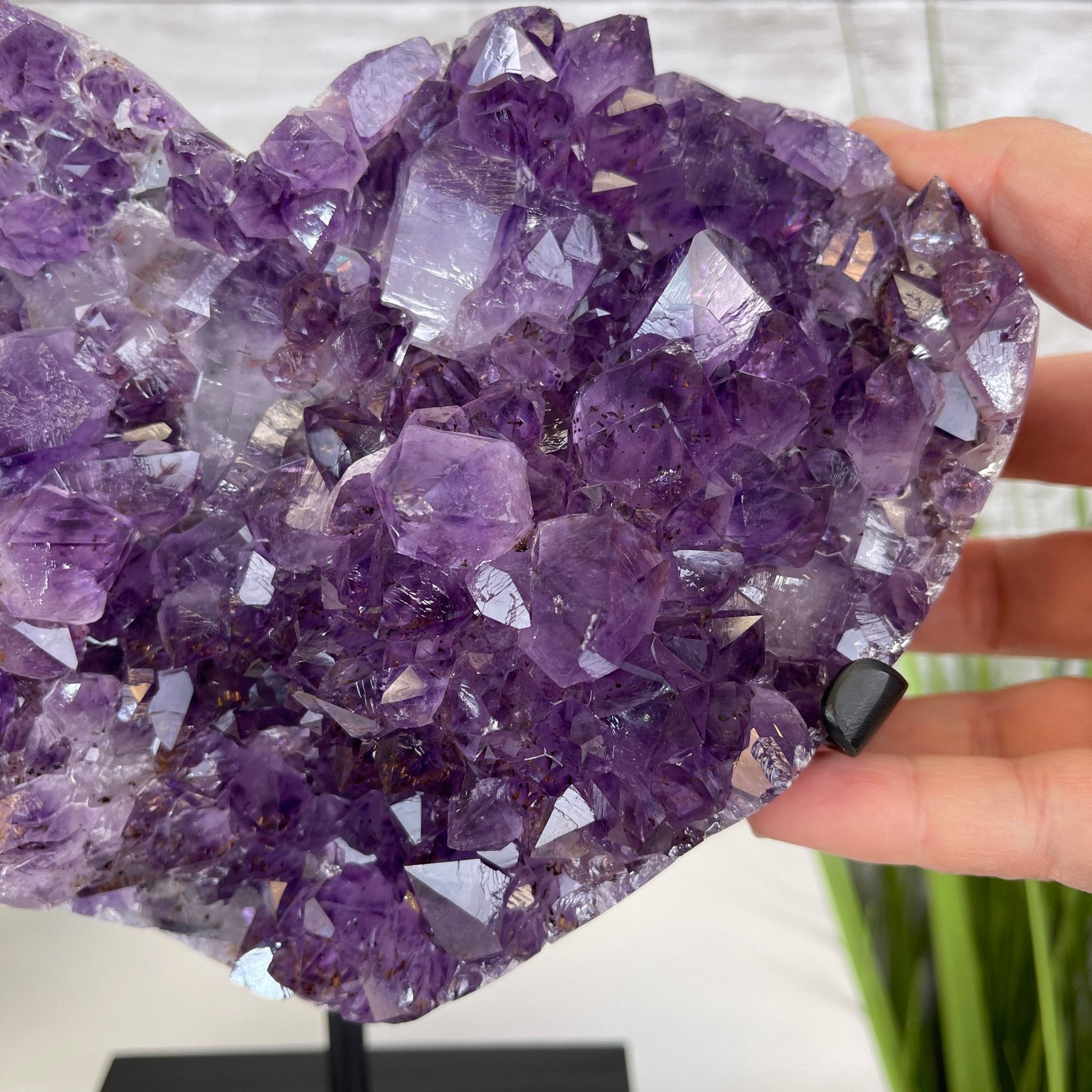 Extra Quality Amethyst Heart Geode, metal & wood stand, 11.75" Tall & 7.3 lbs #5463-0183 by Brazil Gems - Brazil GemsBrazil GemsExtra Quality Amethyst Heart Geode, metal & wood stand, 11.75" Tall & 7.3 lbs #5463-0183 by Brazil GemsHearts5463-0183