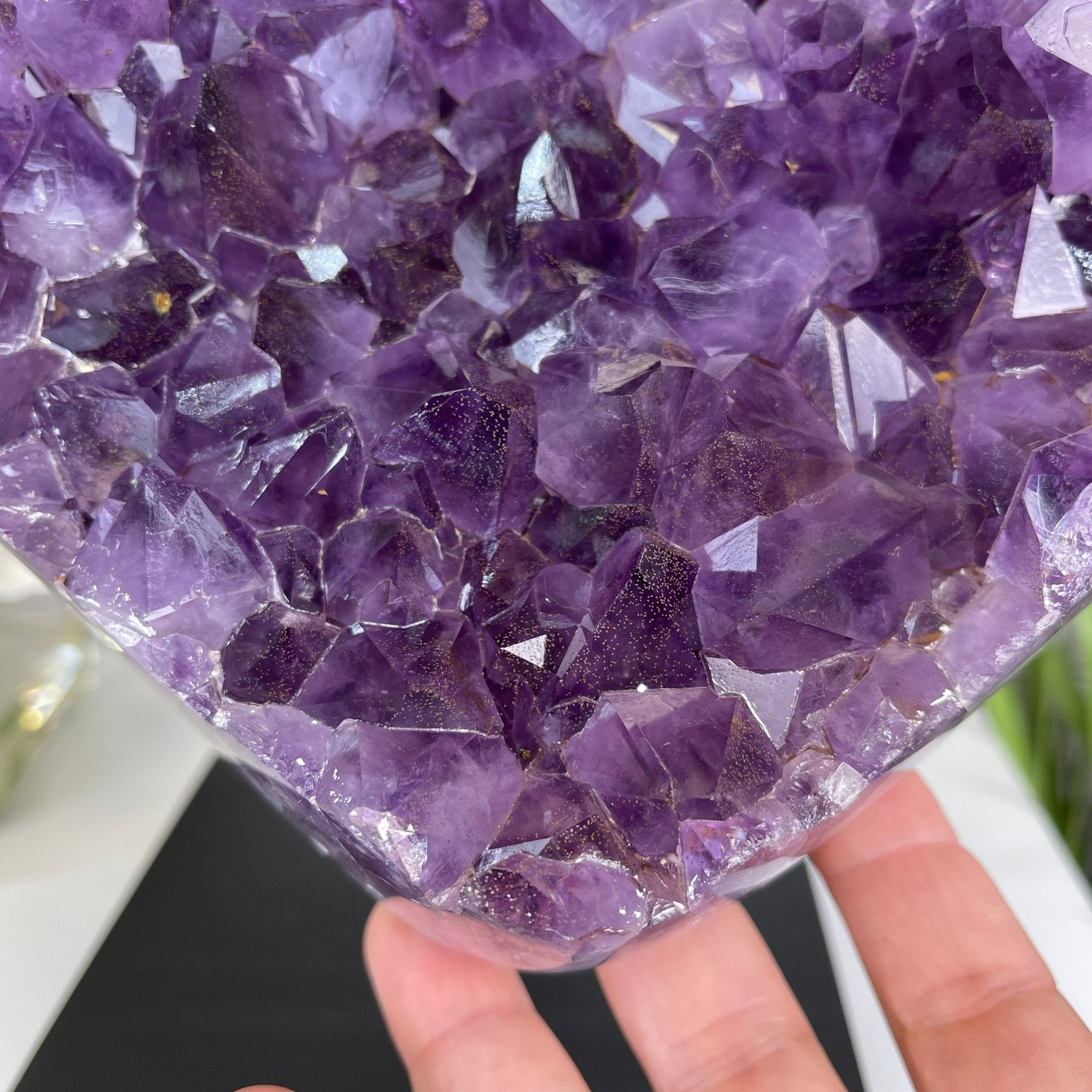 Extra Quality Amethyst Heart Geode, metal & wood stand, 12" Tall & 12.4 lbs #5463-0184 by Brazil Gems - Brazil GemsBrazil GemsExtra Quality Amethyst Heart Geode, metal & wood stand, 12" Tall & 12.4 lbs #5463-0184 by Brazil GemsHearts5463-0184
