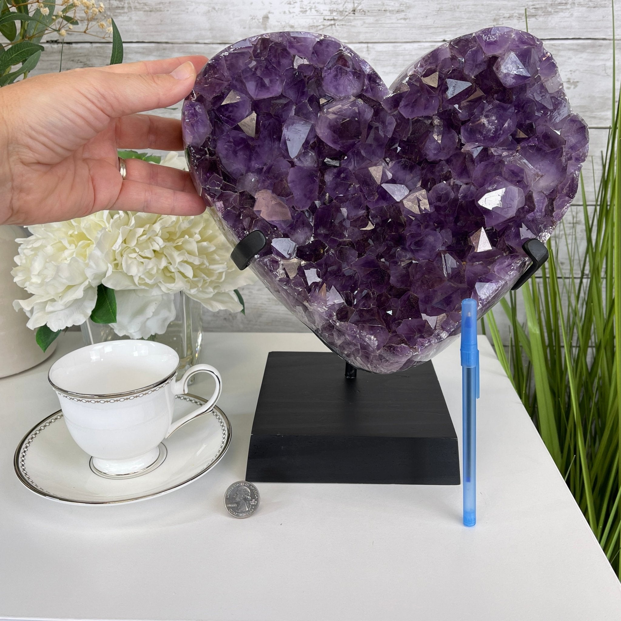 Extra Quality Amethyst Heart Geode, metal & wood stand, 12" Tall & 12.4 lbs #5463-0184 by Brazil Gems - Brazil GemsBrazil GemsExtra Quality Amethyst Heart Geode, metal & wood stand, 12" Tall & 12.4 lbs #5463-0184 by Brazil GemsHearts5463-0184