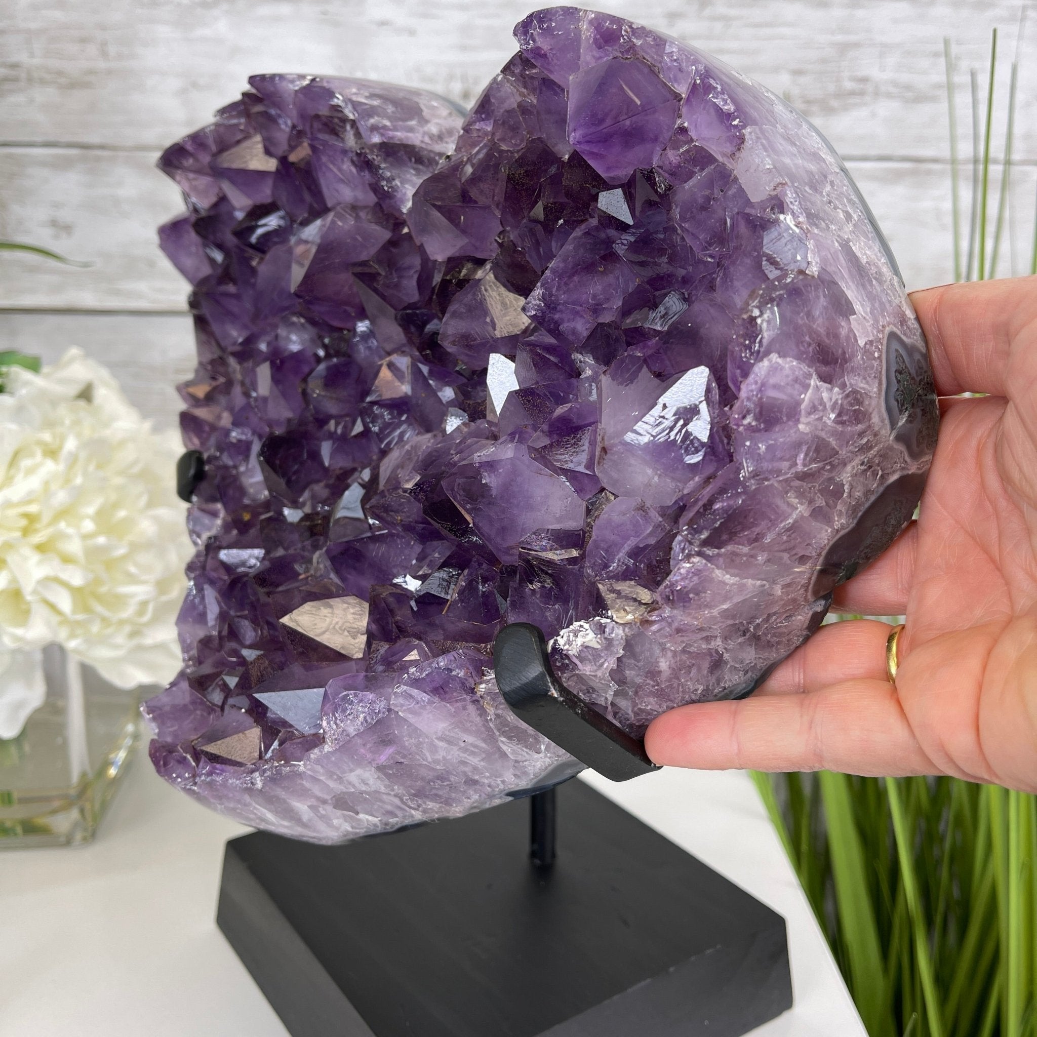 Extra Quality Amethyst Heart Geode, metal & wood stand, 12" Tall & 12.4 lbs #5463-0184 by Brazil Gems - Brazil GemsBrazil GemsExtra Quality Amethyst Heart Geode, metal & wood stand, 12" Tall & 12.4 lbs #5463-0184 by Brazil GemsHearts5463-0184