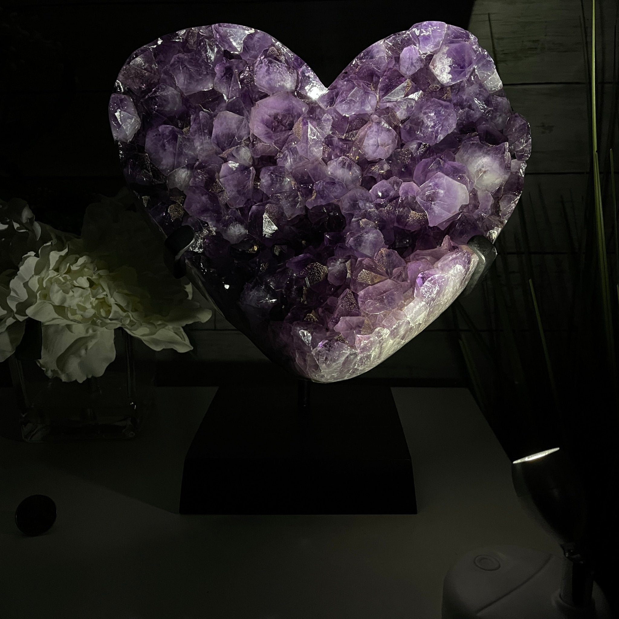 Extra Quality Amethyst Heart Geode, metal & wood stand, 12" Tall & 12.4 lbs #5463-0184 by Brazil Gems - Brazil GemsBrazil GemsExtra Quality Amethyst Heart Geode, metal & wood stand, 12" Tall & 12.4 lbs #5463-0184 by Brazil GemsHearts5463-0184