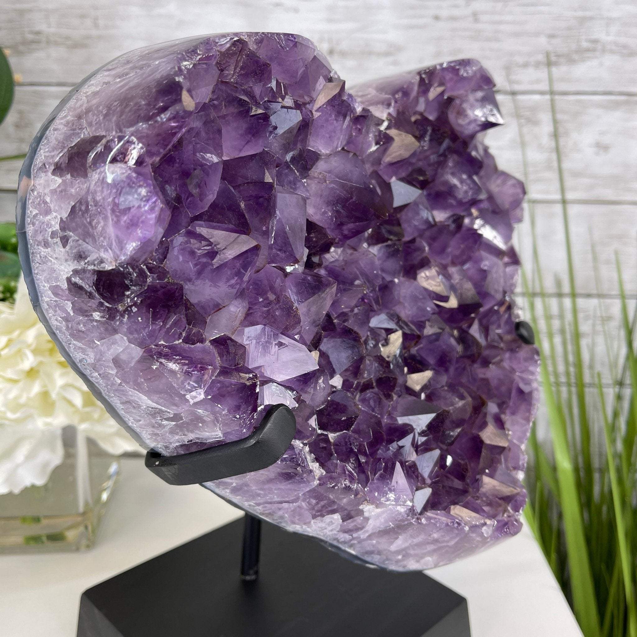 Extra Quality Amethyst Heart Geode, metal & wood stand, 12" Tall & 12.4 lbs #5463-0184 by Brazil Gems - Brazil GemsBrazil GemsExtra Quality Amethyst Heart Geode, metal & wood stand, 12" Tall & 12.4 lbs #5463-0184 by Brazil GemsHearts5463-0184