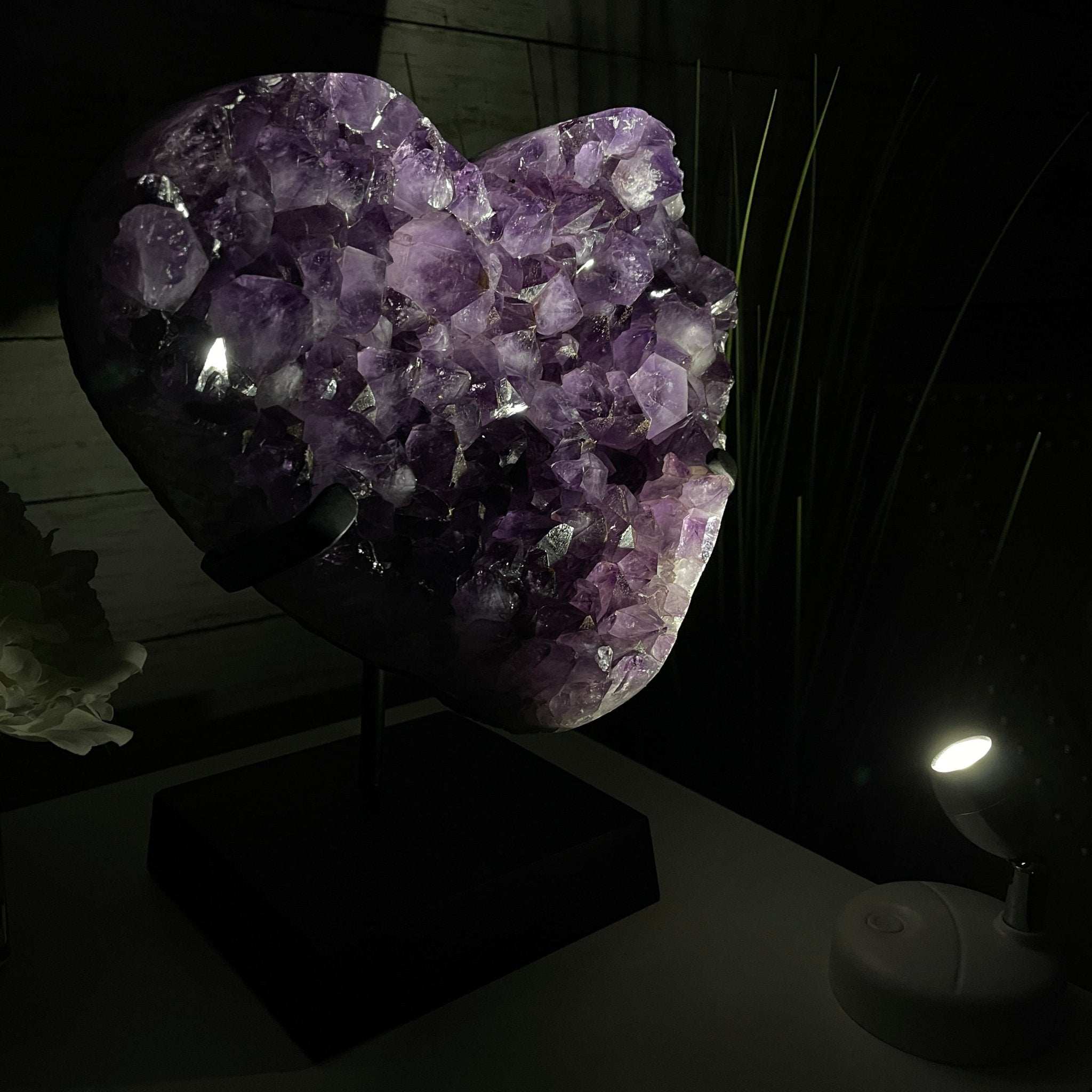Extra Quality Amethyst Heart Geode, metal & wood stand, 12" Tall & 12.4 lbs #5463-0184 by Brazil Gems - Brazil GemsBrazil GemsExtra Quality Amethyst Heart Geode, metal & wood stand, 12" Tall & 12.4 lbs #5463-0184 by Brazil GemsHearts5463-0184