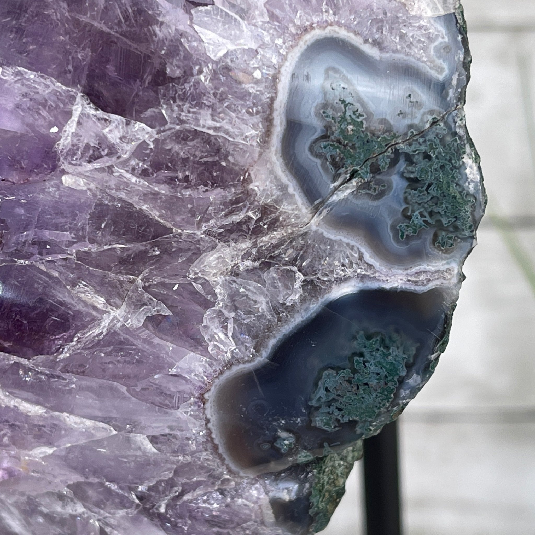 Extra Quality Amethyst Heart Geode, metal & wood stand, 12" Tall & 12.4 lbs #5463-0184 by Brazil Gems - Brazil GemsBrazil GemsExtra Quality Amethyst Heart Geode, metal & wood stand, 12" Tall & 12.4 lbs #5463-0184 by Brazil GemsHearts5463-0184