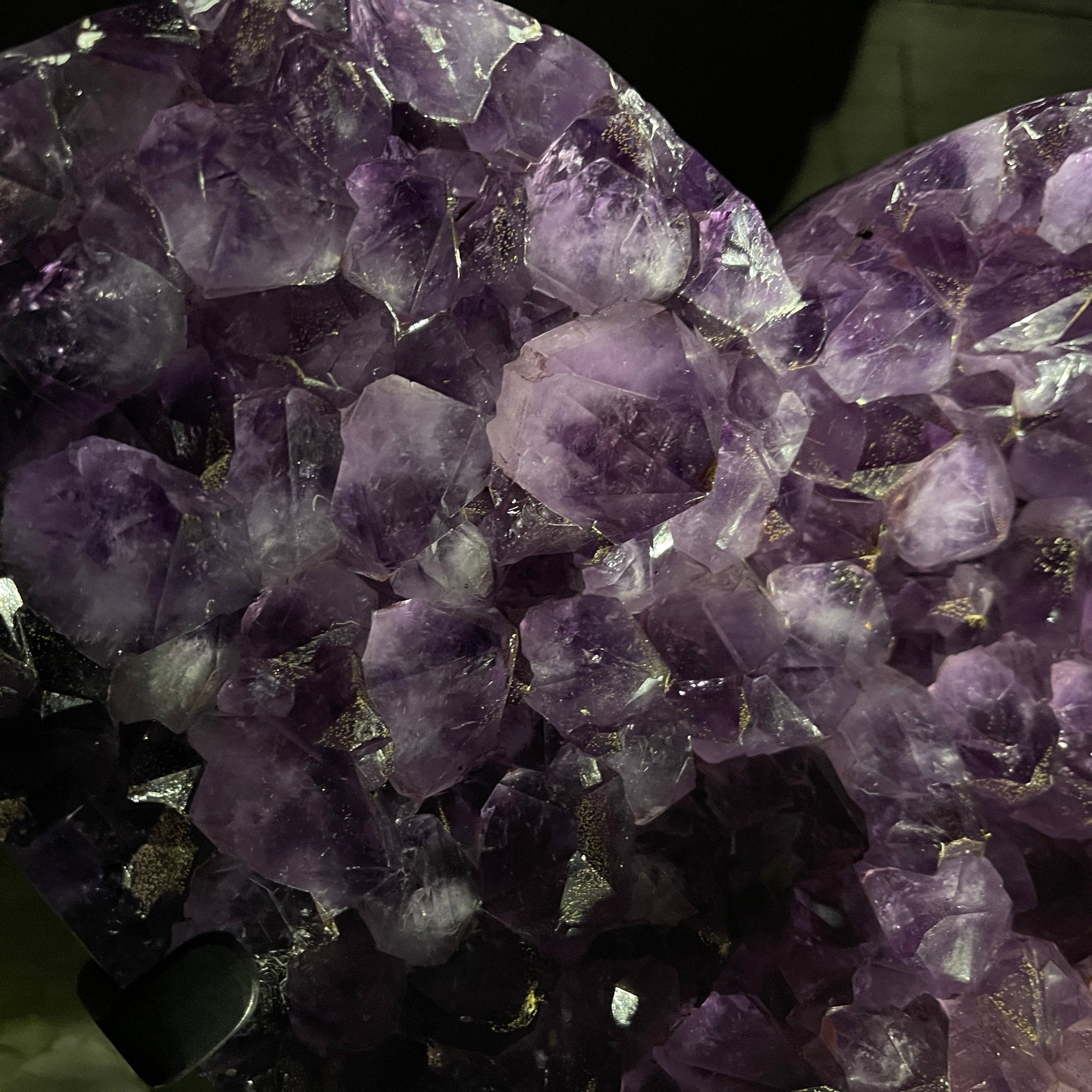 Extra Quality Amethyst Heart Geode, metal & wood stand, 12" Tall & 12.4 lbs #5463-0184 by Brazil Gems - Brazil GemsBrazil GemsExtra Quality Amethyst Heart Geode, metal & wood stand, 12" Tall & 12.4 lbs #5463-0184 by Brazil GemsHearts5463-0184