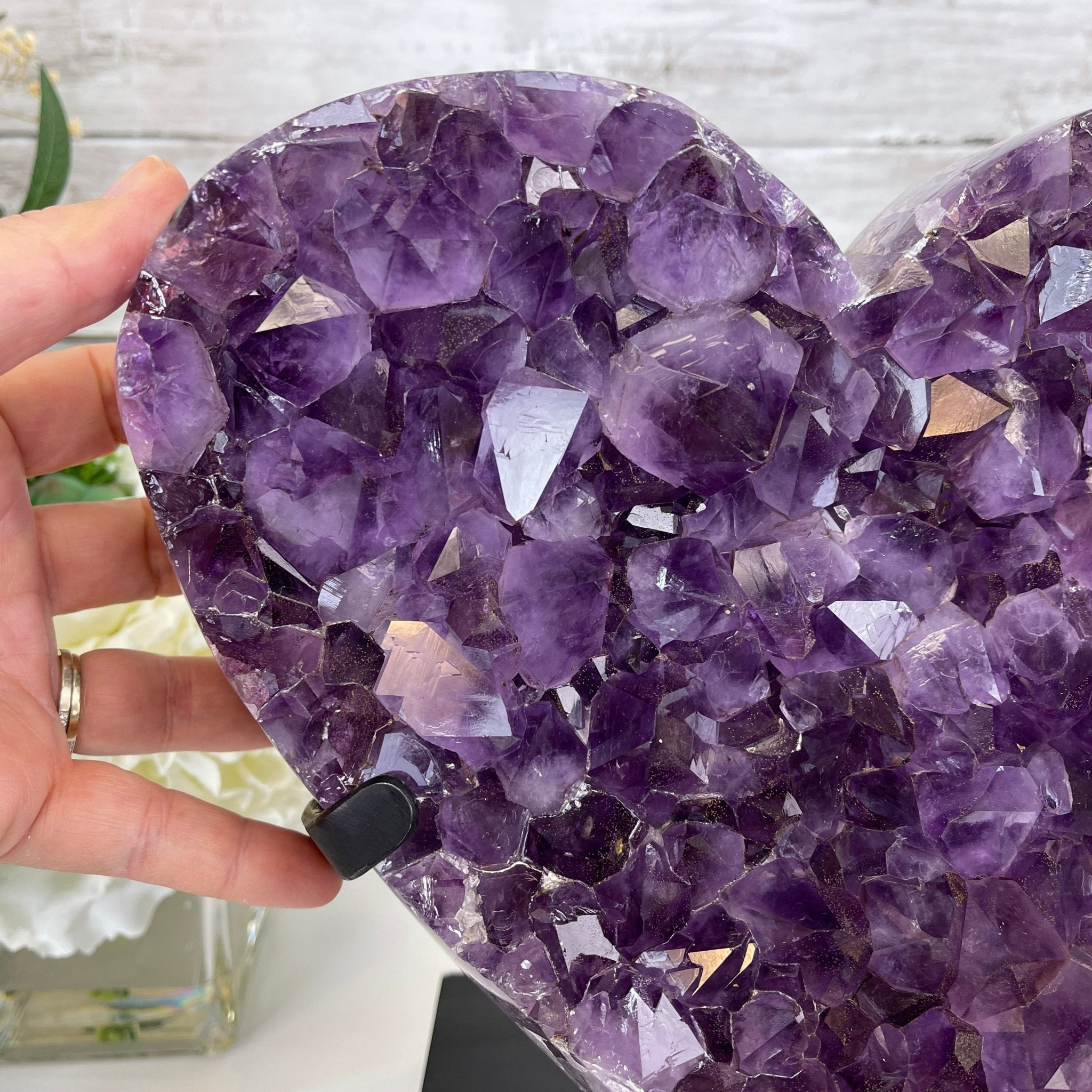 Extra Quality Amethyst Heart Geode, metal & wood stand, 12" Tall & 12.4 lbs #5463-0184 by Brazil Gems - Brazil GemsBrazil GemsExtra Quality Amethyst Heart Geode, metal & wood stand, 12" Tall & 12.4 lbs #5463-0184 by Brazil GemsHearts5463-0184