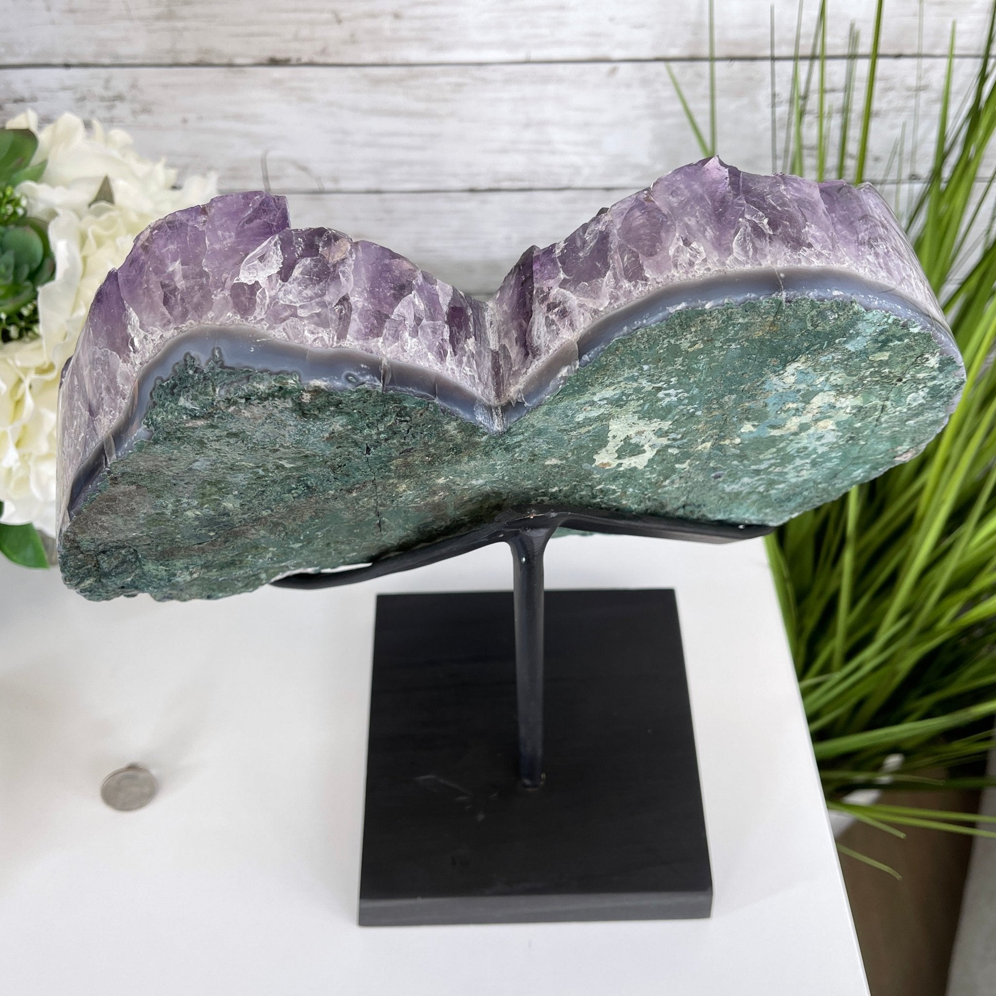 Extra Quality Amethyst Heart Geode, metal & wood stand, 12" Tall & 12.4 lbs #5463-0184 by Brazil Gems - Brazil GemsBrazil GemsExtra Quality Amethyst Heart Geode, metal & wood stand, 12" Tall & 12.4 lbs #5463-0184 by Brazil GemsHearts5463-0184