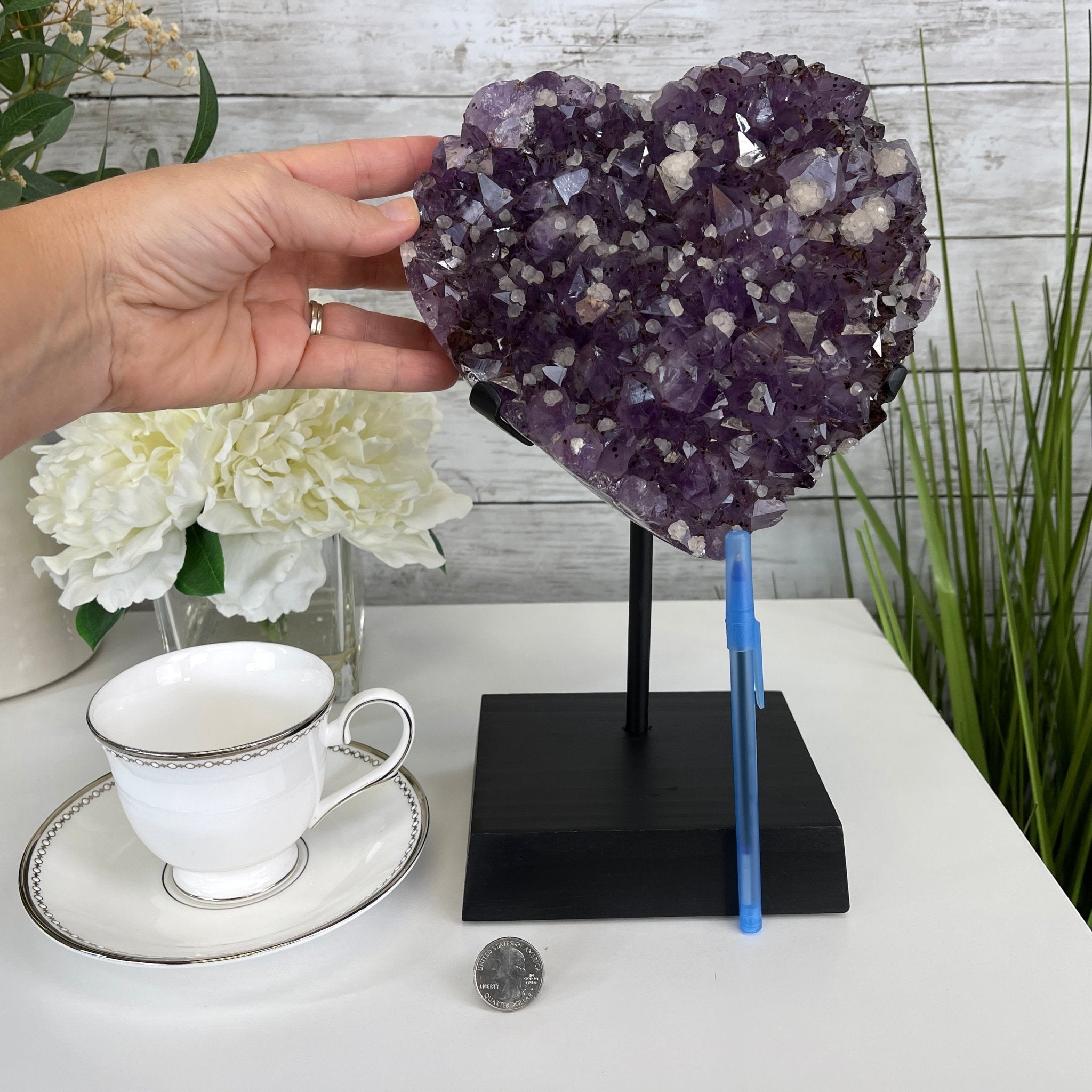 Extra Quality Amethyst Heart Geode, metal & wood stand, 13" Tall & 7 lbs #5463-0182 by Brazil Gems - Brazil GemsBrazil GemsExtra Quality Amethyst Heart Geode, metal & wood stand, 13" Tall & 7 lbs #5463-0182 by Brazil GemsHearts5463-0182