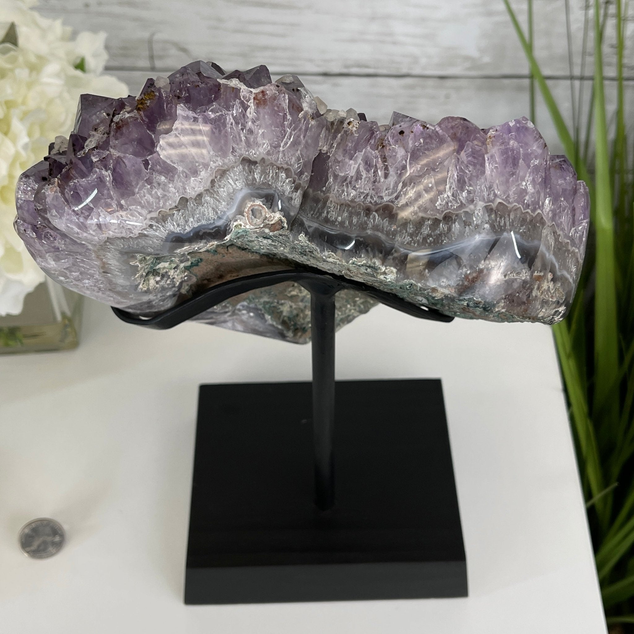 Extra Quality Amethyst Heart Geode, metal & wood stand, 13" Tall & 7 lbs #5463-0182 by Brazil Gems - Brazil GemsBrazil GemsExtra Quality Amethyst Heart Geode, metal & wood stand, 13" Tall & 7 lbs #5463-0182 by Brazil GemsHearts5463-0182