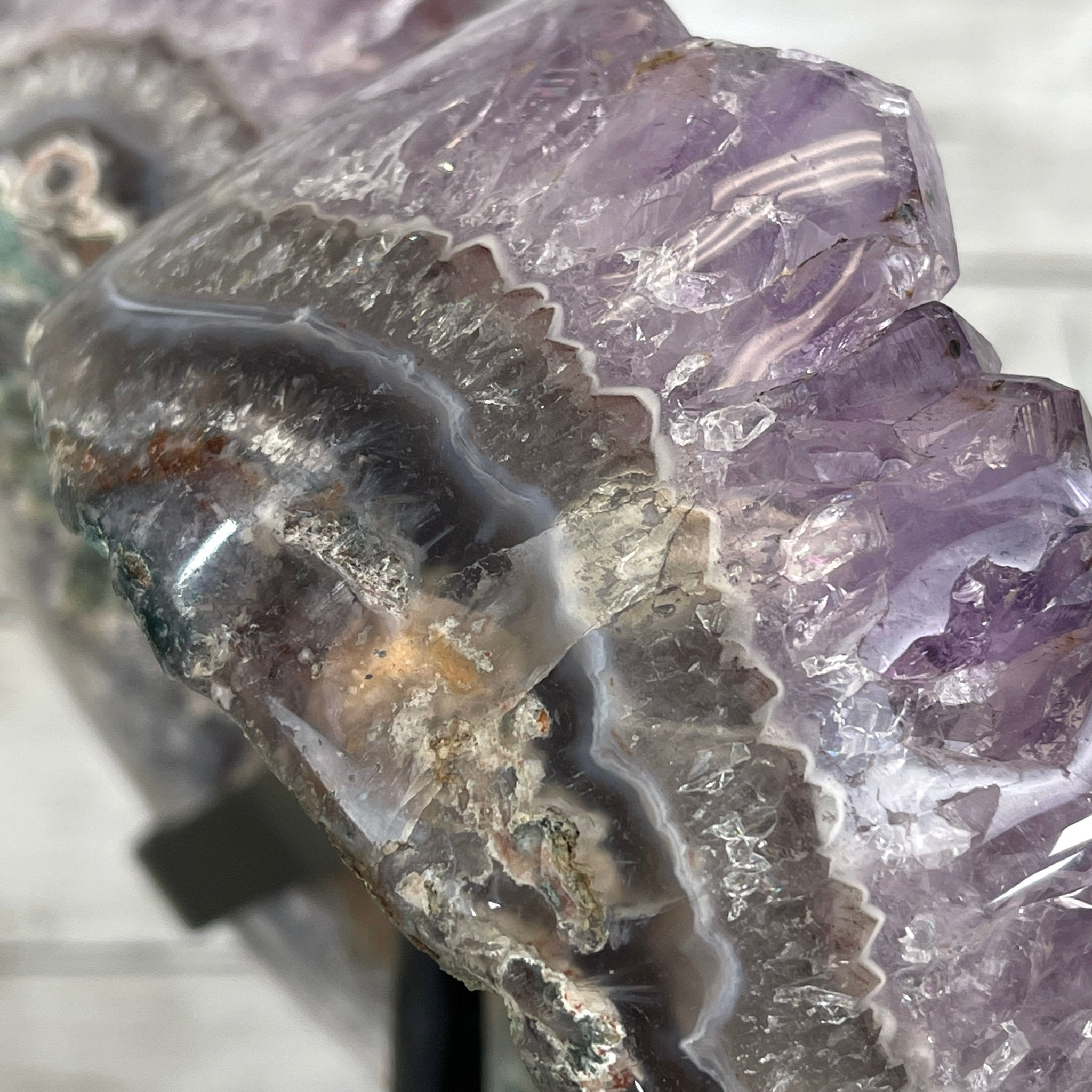 Extra Quality Amethyst Heart Geode, metal & wood stand, 13" Tall & 7 lbs #5463-0182 by Brazil Gems - Brazil GemsBrazil GemsExtra Quality Amethyst Heart Geode, metal & wood stand, 13" Tall & 7 lbs #5463-0182 by Brazil GemsHearts5463-0182