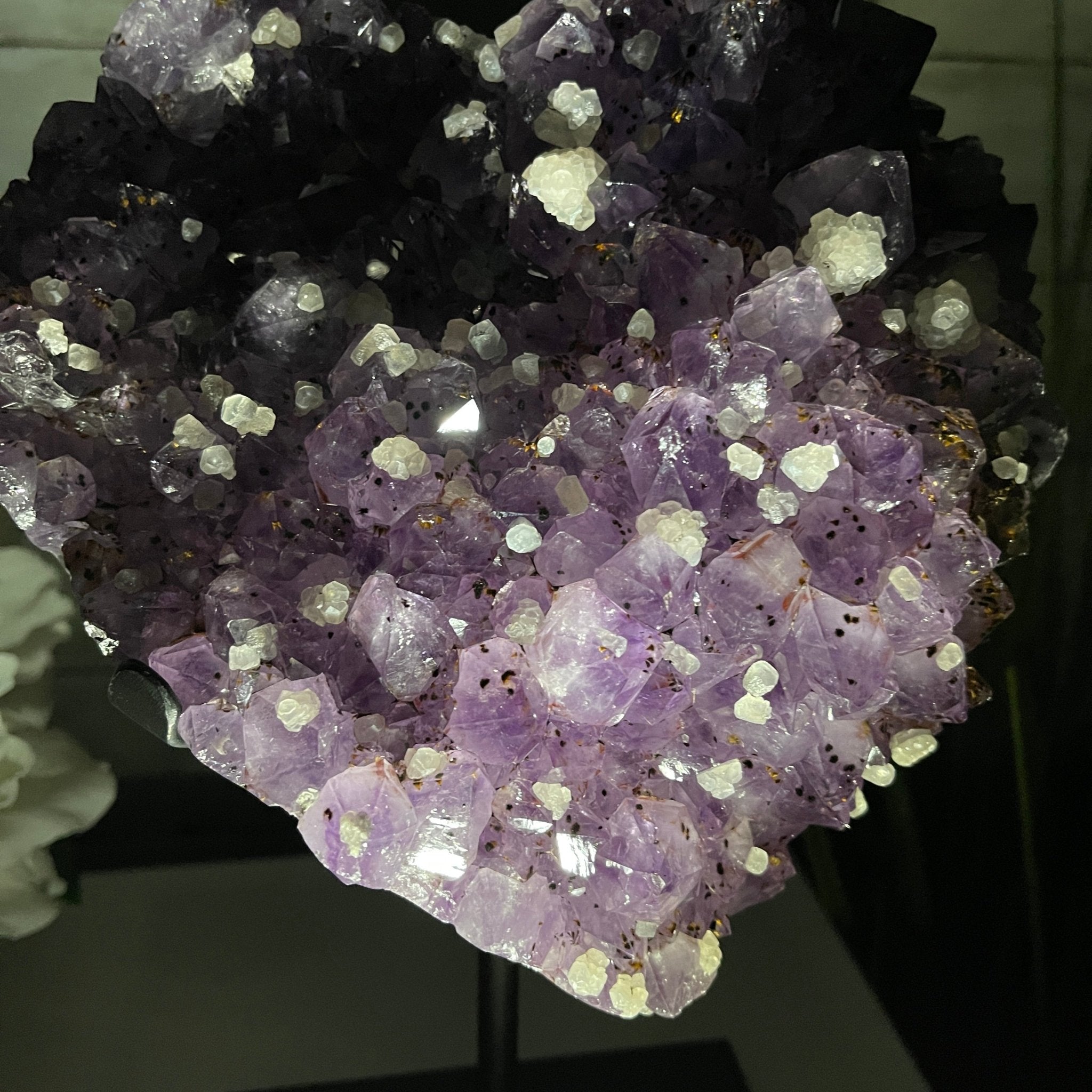 Extra Quality Amethyst Heart Geode, metal & wood stand, 13" Tall & 7 lbs #5463-0182 by Brazil Gems - Brazil GemsBrazil GemsExtra Quality Amethyst Heart Geode, metal & wood stand, 13" Tall & 7 lbs #5463-0182 by Brazil GemsHearts5463-0182