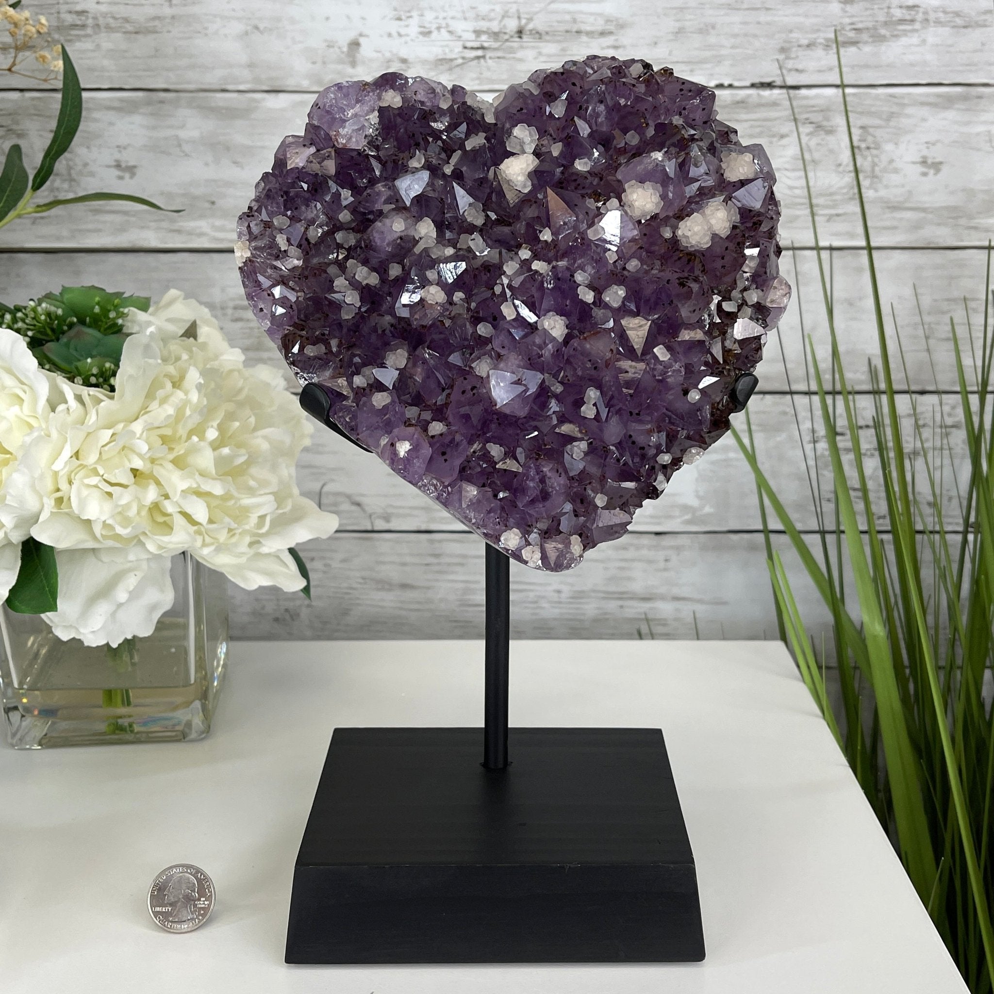 Extra Quality Amethyst Heart Geode, metal & wood stand, 13" Tall & 7 lbs #5463-0182 by Brazil Gems - Brazil GemsBrazil GemsExtra Quality Amethyst Heart Geode, metal & wood stand, 13" Tall & 7 lbs #5463-0182 by Brazil GemsHearts5463-0182