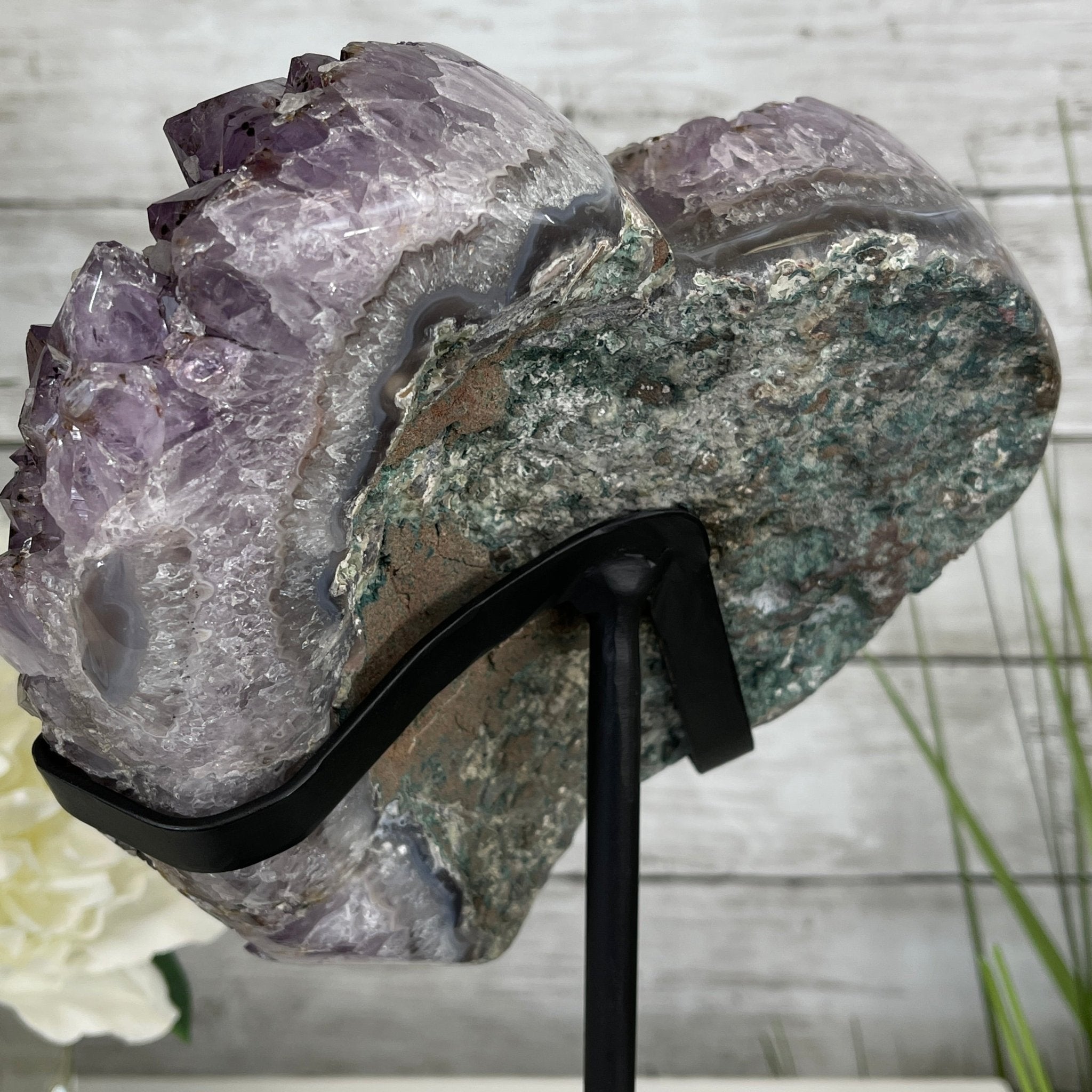 Extra Quality Amethyst Heart Geode, metal & wood stand, 13" Tall & 7 lbs #5463-0182 by Brazil Gems - Brazil GemsBrazil GemsExtra Quality Amethyst Heart Geode, metal & wood stand, 13" Tall & 7 lbs #5463-0182 by Brazil GemsHearts5463-0182