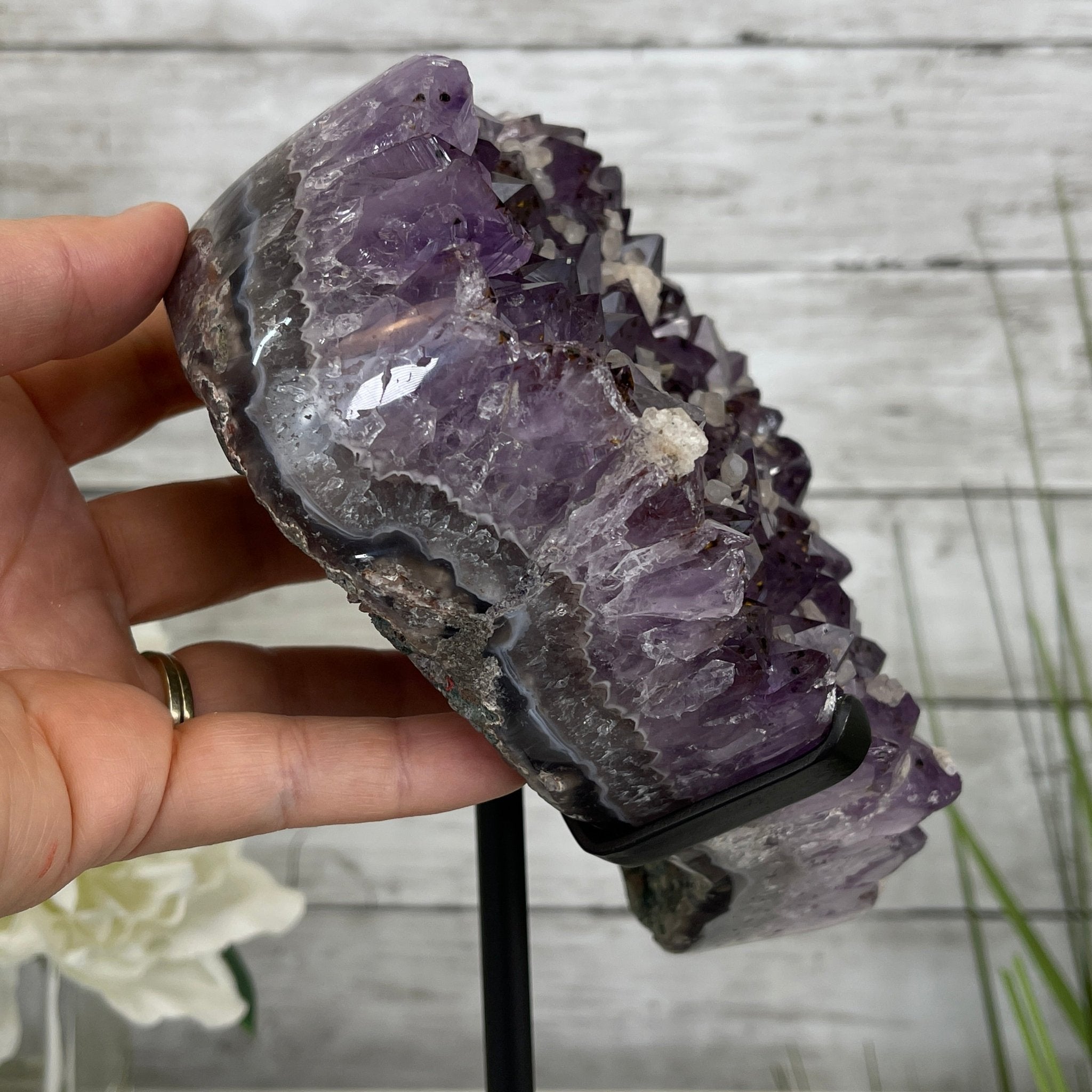 Extra Quality Amethyst Heart Geode, metal & wood stand, 13" Tall & 7 lbs #5463-0182 by Brazil Gems - Brazil GemsBrazil GemsExtra Quality Amethyst Heart Geode, metal & wood stand, 13" Tall & 7 lbs #5463-0182 by Brazil GemsHearts5463-0182
