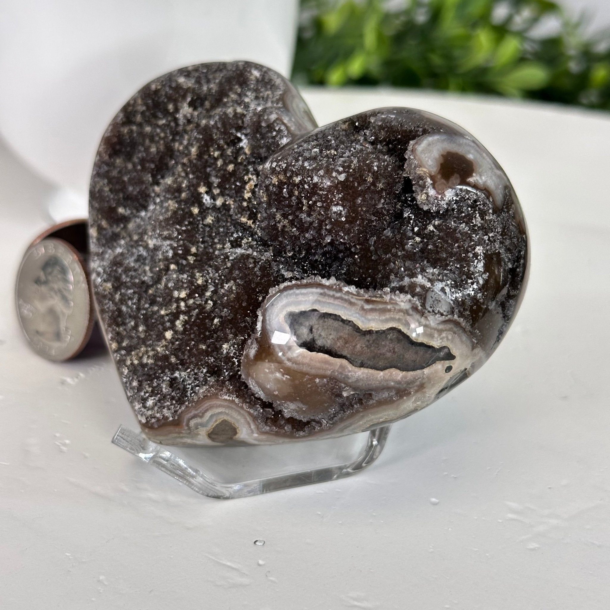 Extra Quality Amethyst Heart Geode on an Acrylic Stand 0.52 lbs & 2.3" Tall #5462-0087 by Brazil Gems - Brazil GemsBrazil GemsExtra Quality Amethyst Heart Geode on an Acrylic Stand 0.52 lbs & 2.3" Tall #5462-0087 by Brazil GemsHearts5462-0087