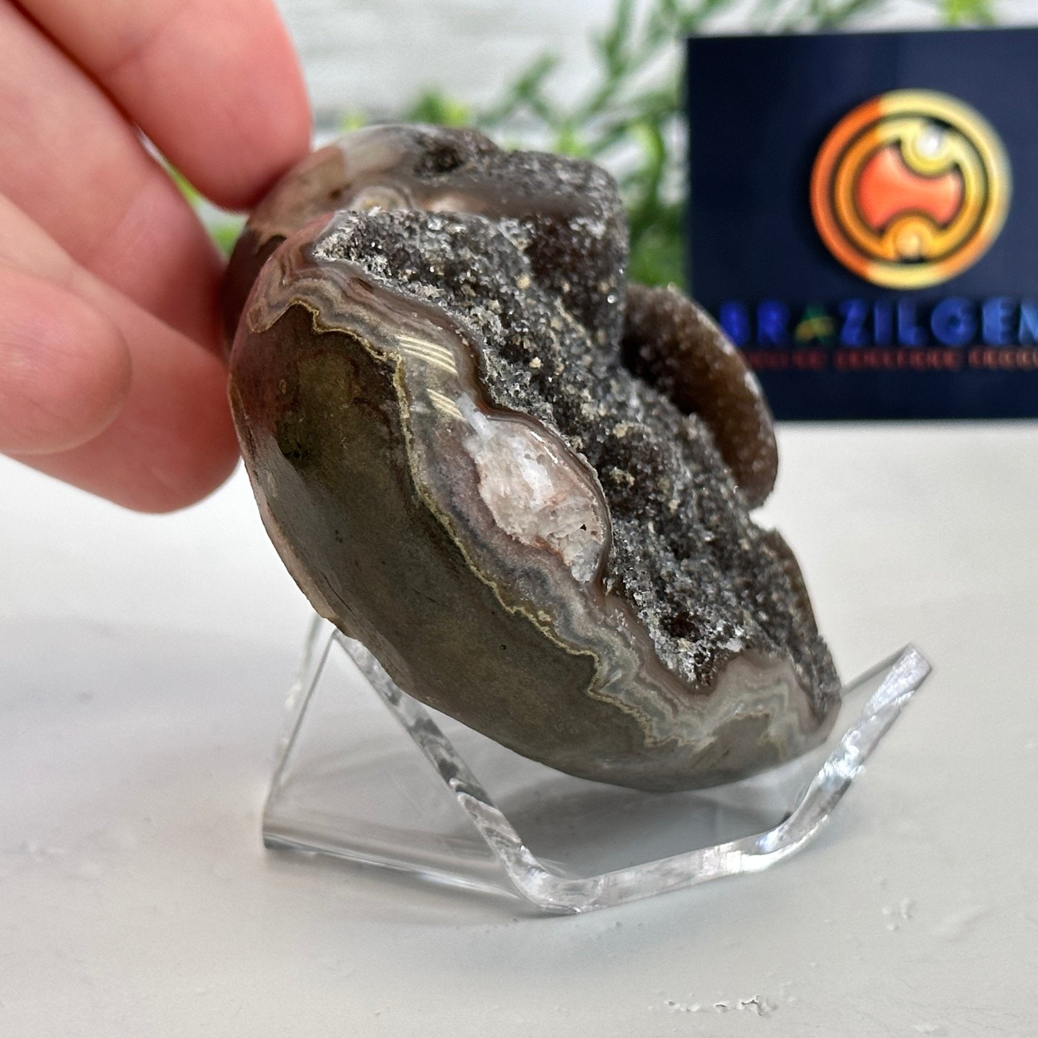 Extra Quality Amethyst Heart Geode on an Acrylic Stand 0.52 lbs & 2.3" Tall #5462-0087 by Brazil Gems - Brazil GemsBrazil GemsExtra Quality Amethyst Heart Geode on an Acrylic Stand 0.52 lbs & 2.3" Tall #5462-0087 by Brazil GemsHearts5462-0087